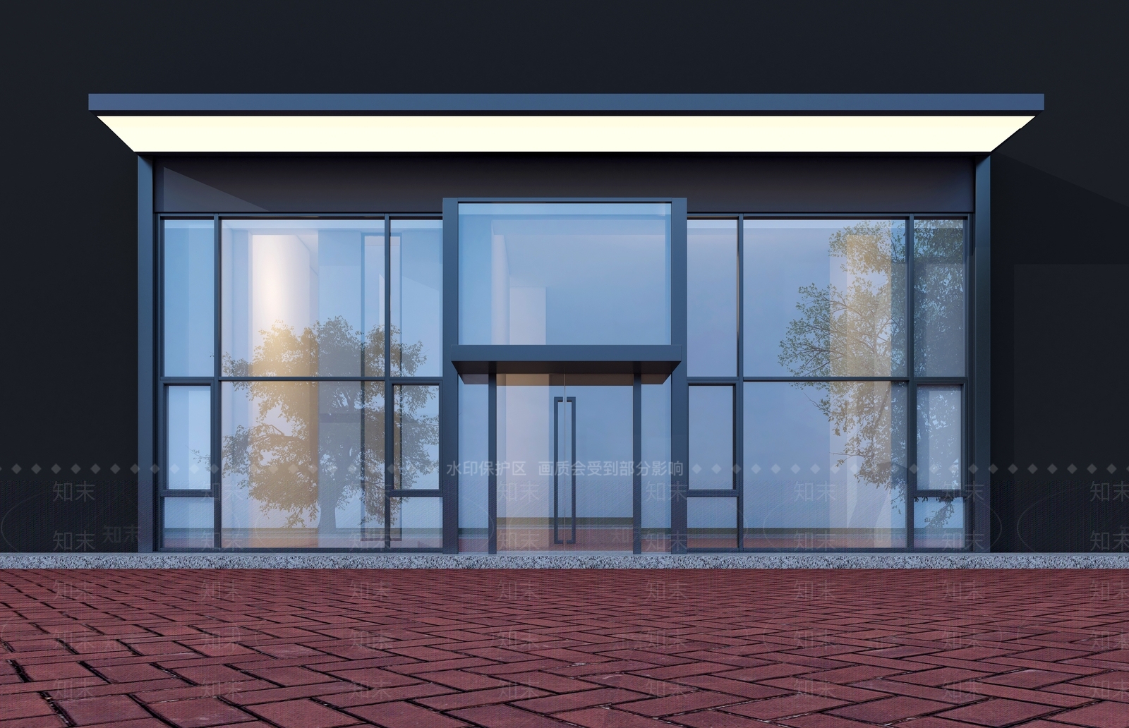 现代商铺玻璃门头门面3D模型下载【ID:1143303087】