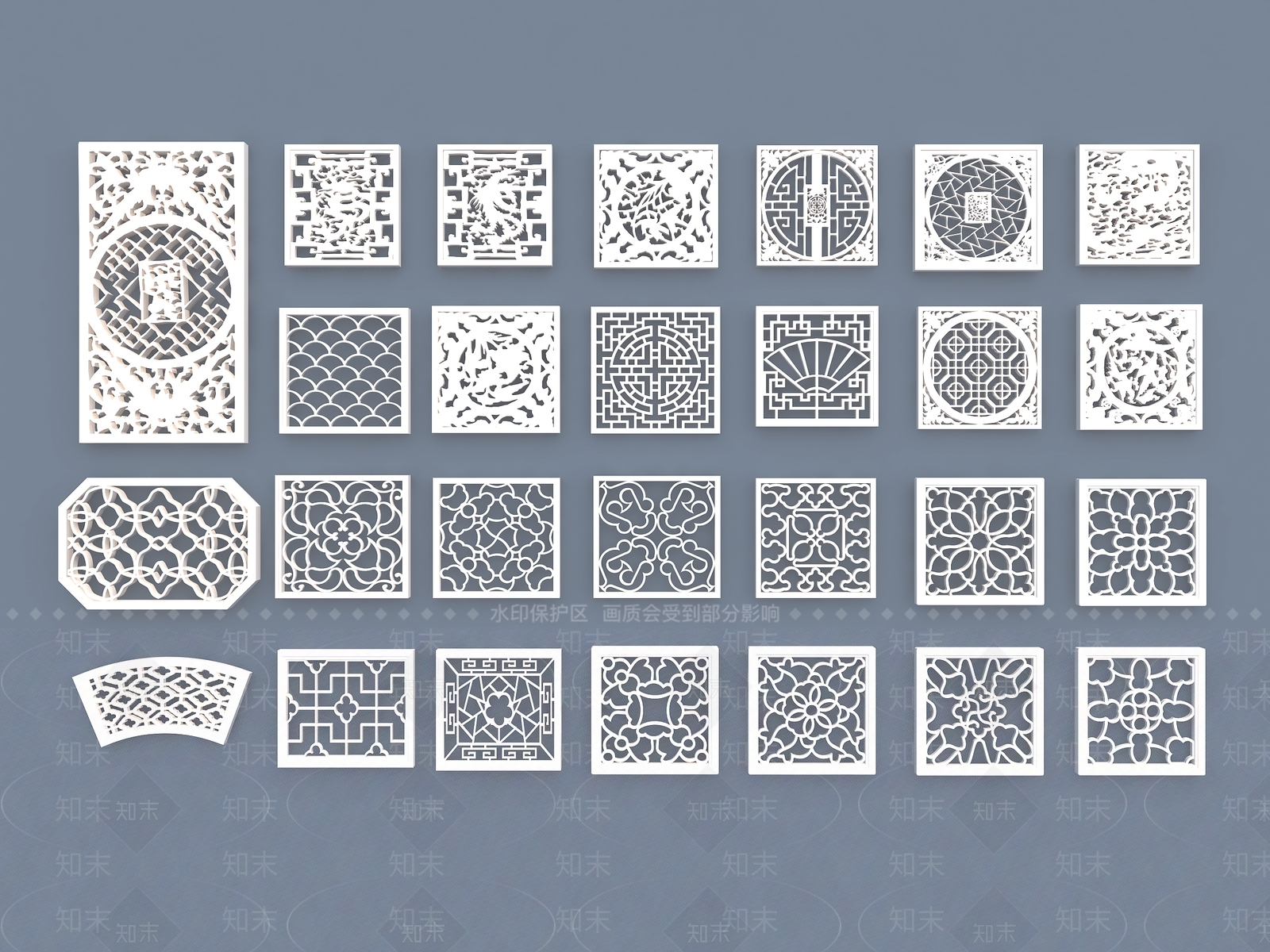 新中式石窗花镂花窗3D模型下载【ID:1143311990】