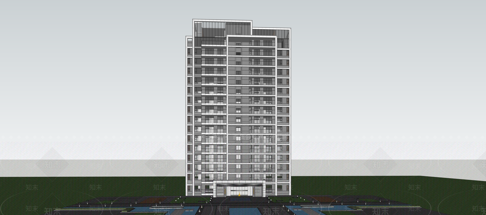 现代高层住宅SU模型下载【ID:1143313366】