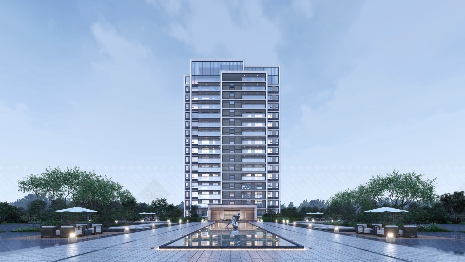 现代高层住宅SU模型下载【ID:1143313366】