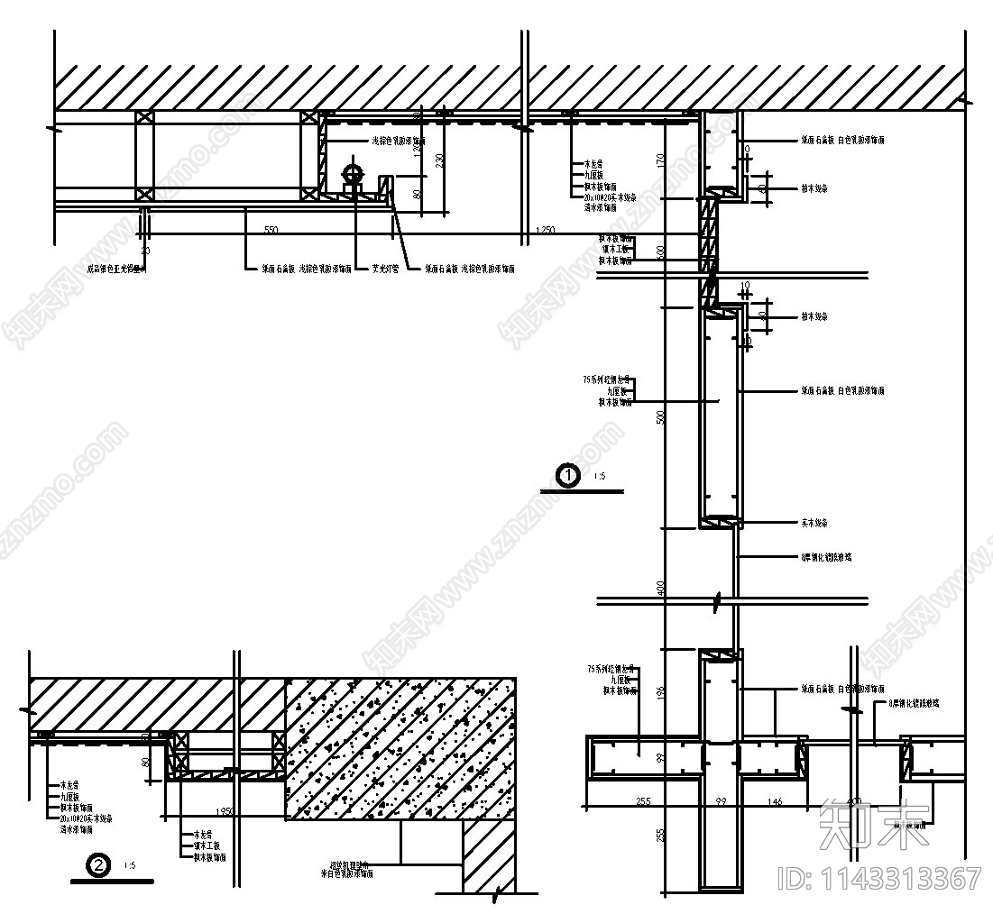 墙面造型节点cad施工图下载【ID:1143313367】