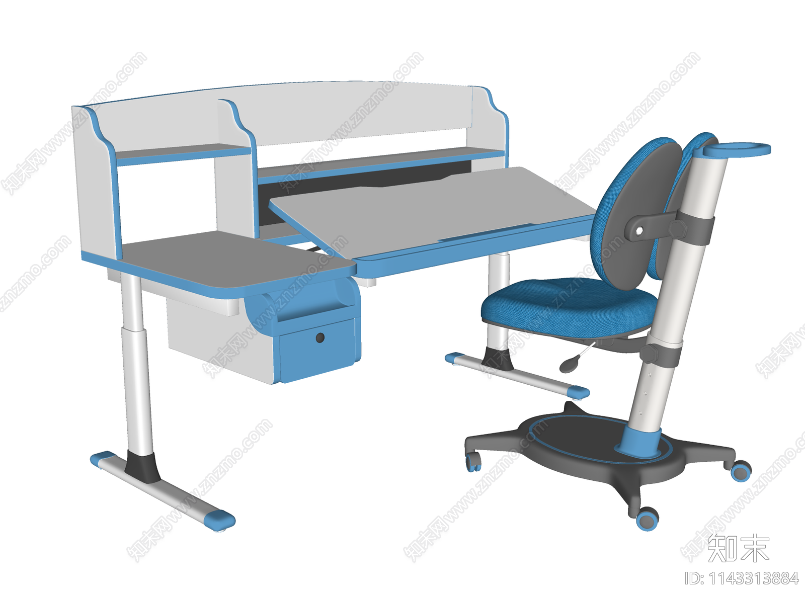 现代儿童学习桌椅组合SU模型下载【ID:1143313884】