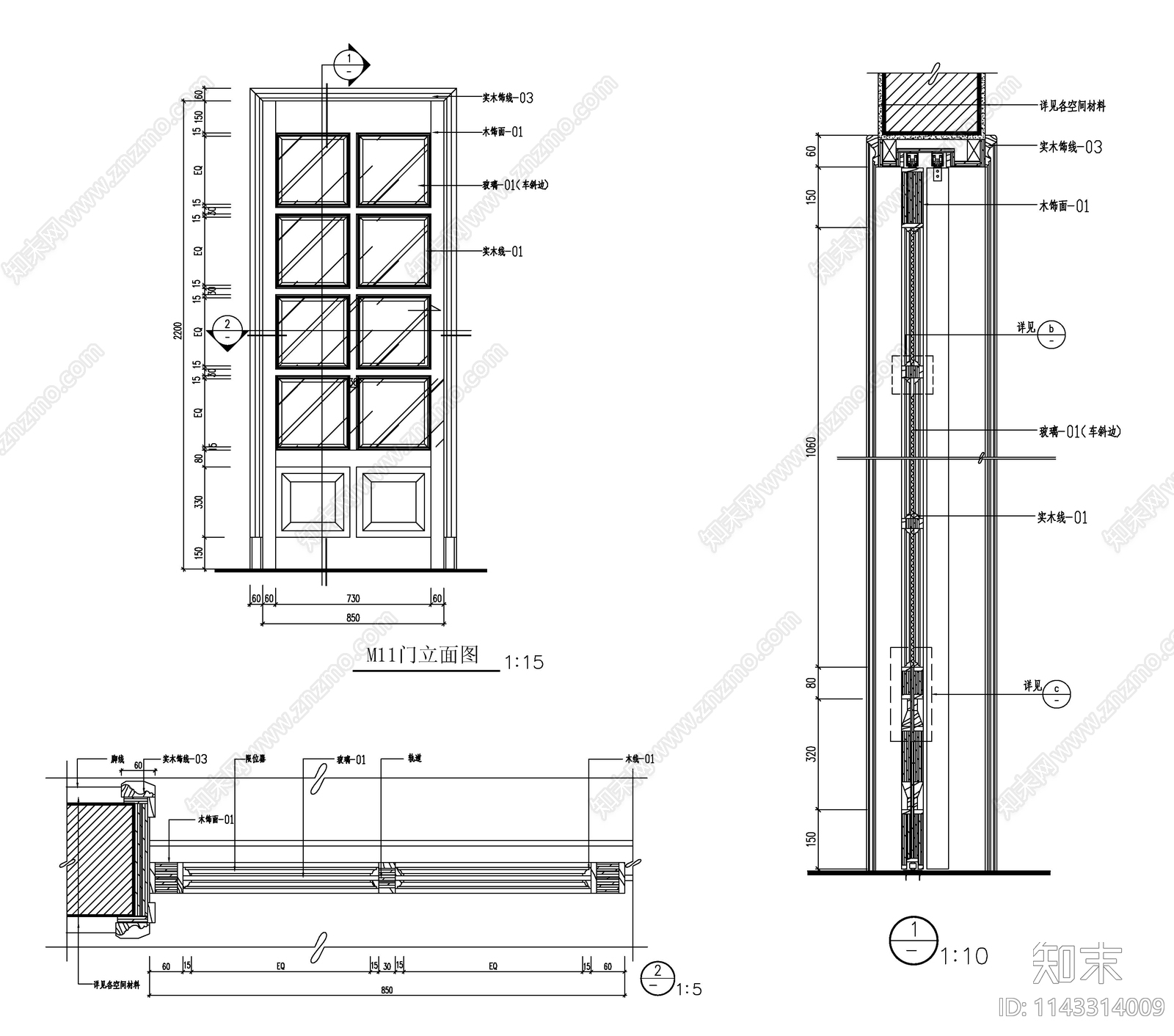 M4门立面详图施工图下载【ID:1143314009】