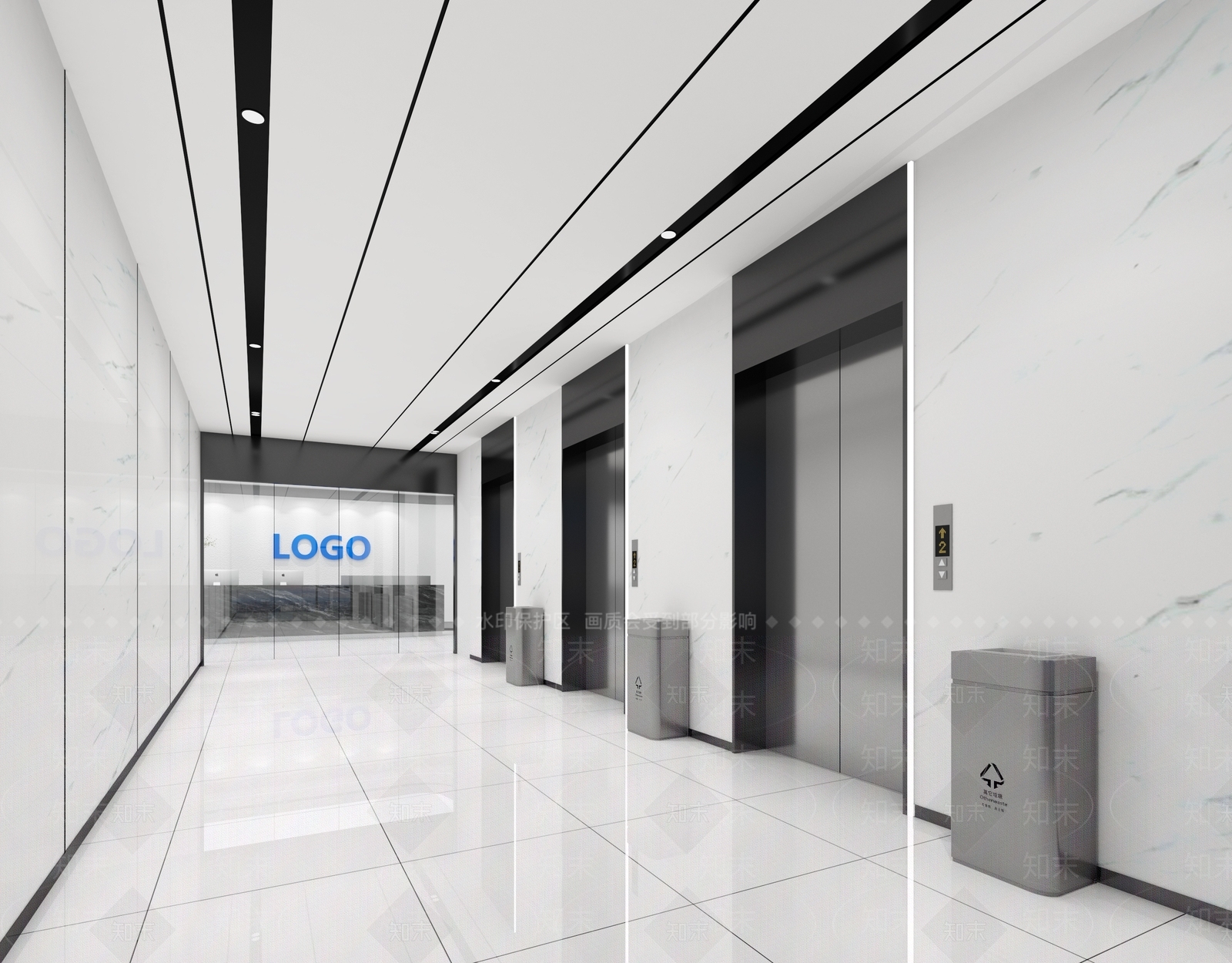 现代科技楼梯间垃圾桶自动感应门3D模型下载【ID:1143314368】