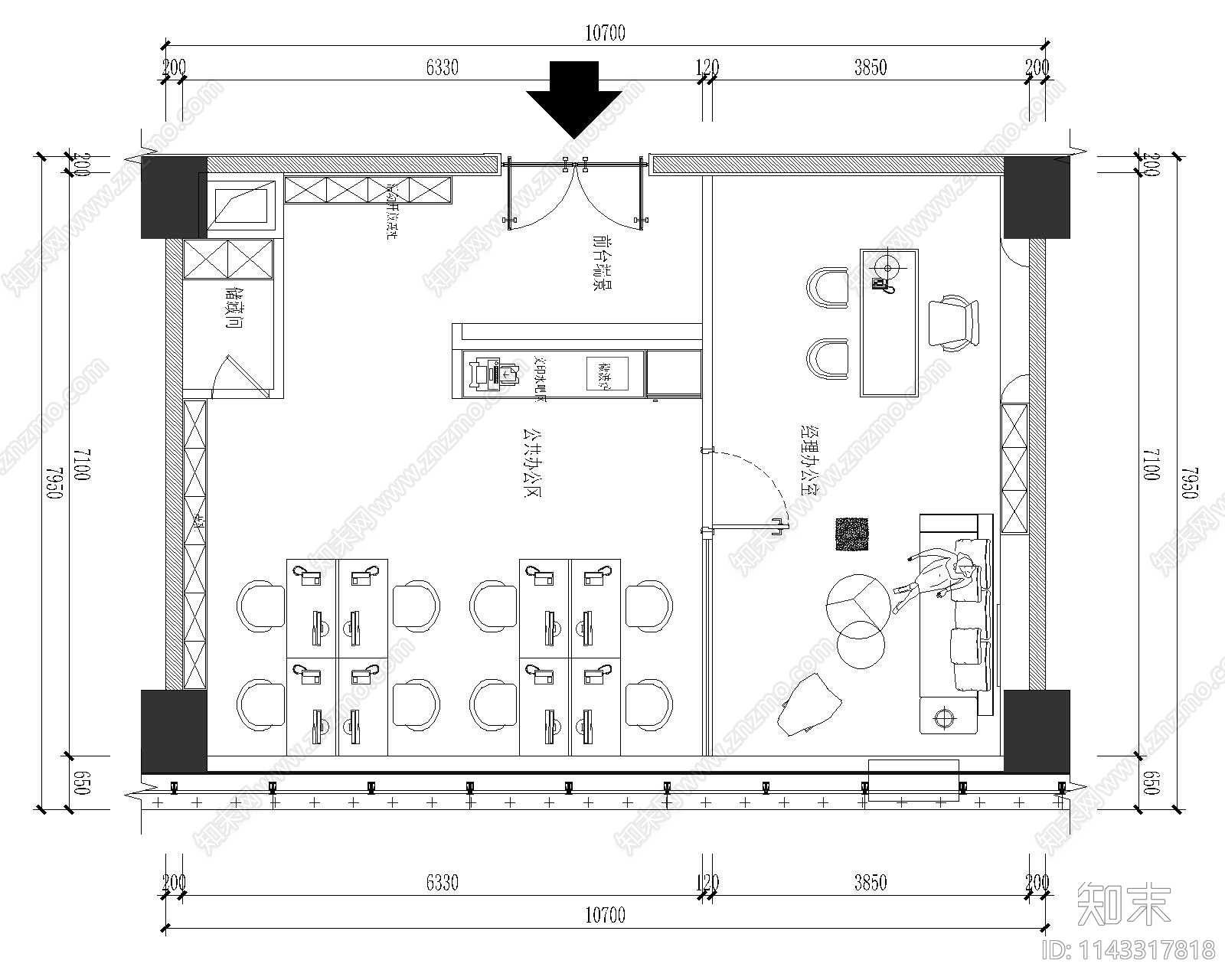 小传媒办公室平面方案施工图下载【ID:1143317818】