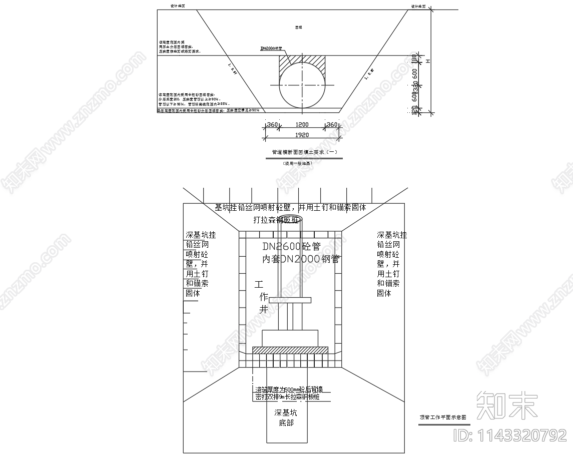 渔塘段管道基础断面回填土管道支墩施工图下载【ID:1143320792】