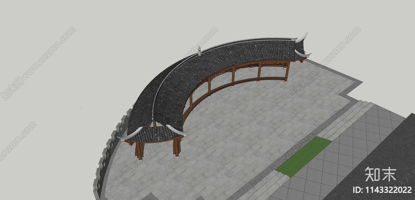 中式弧形廊架SU模型下载【ID:1143322022】