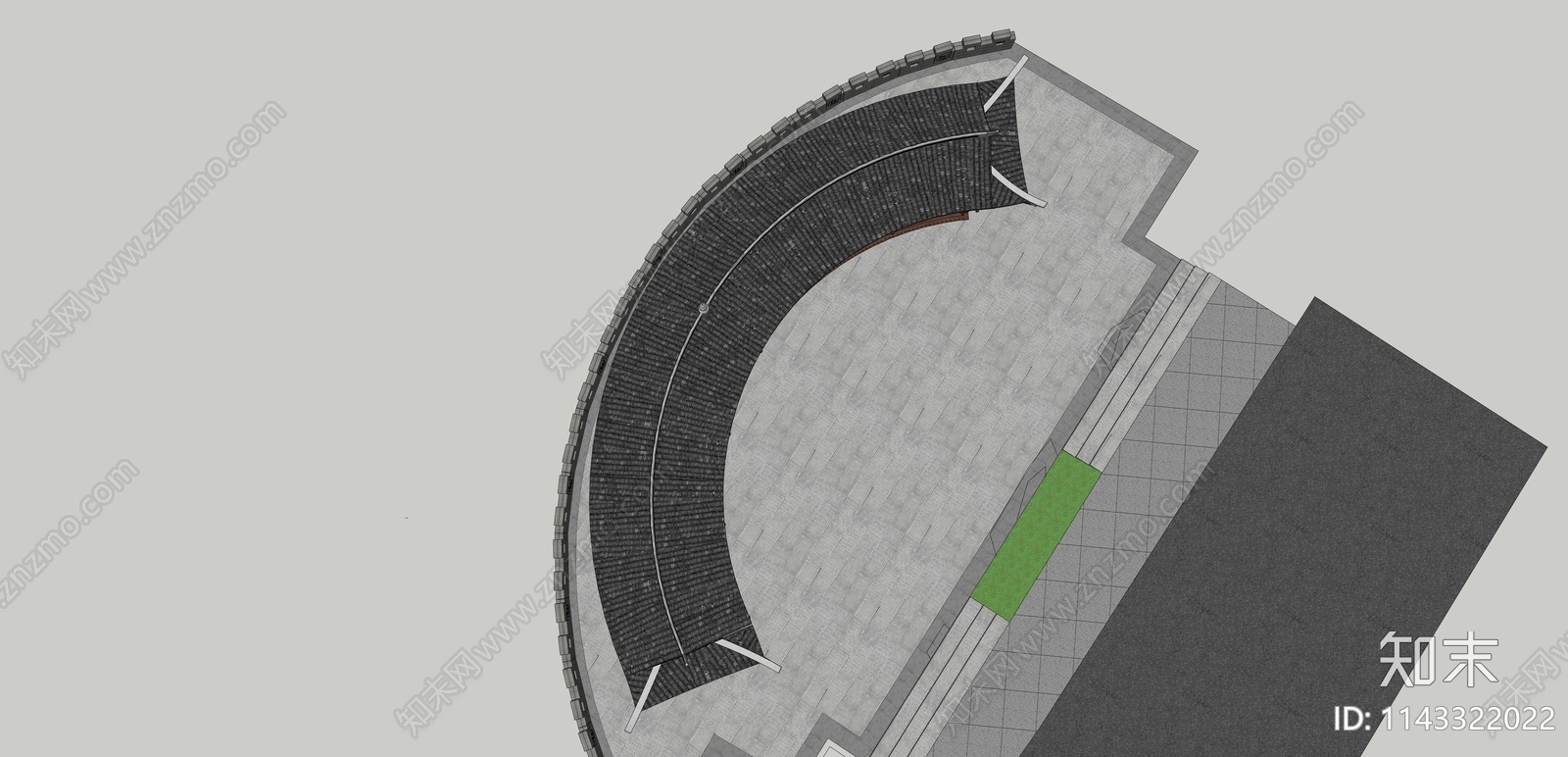 中式弧形廊架SU模型下载【ID:1143322022】