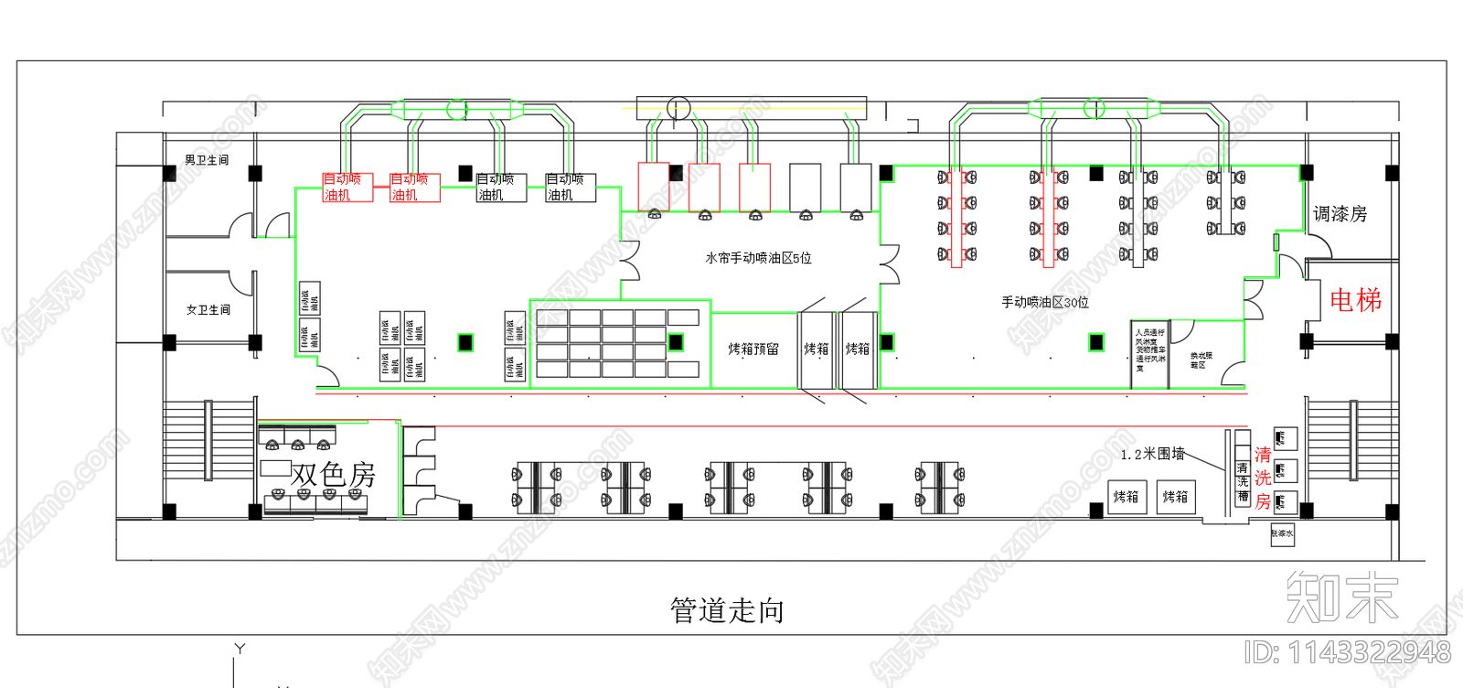 6万5催化燃烧工艺流程图设备布置图cad施工图下载【ID:1143322948】