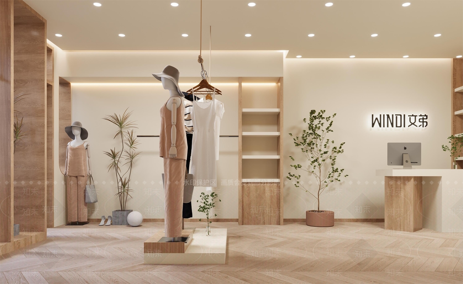 现代简约原木风服装店3D模型下载【ID:1143328917】