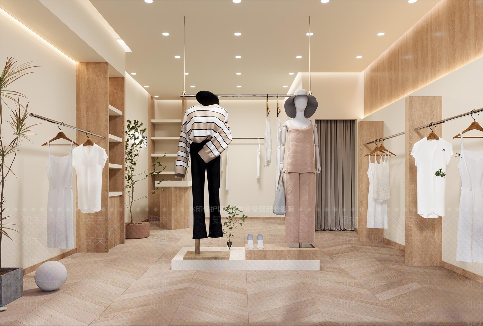 现代简约原木风服装店3D模型下载【ID:1143328917】