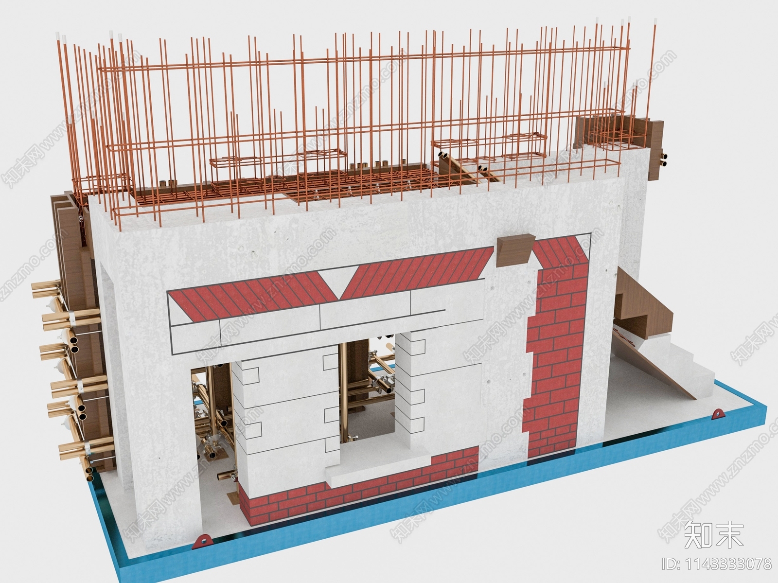 现代施工工地钢筋样板SU模型下载【ID:1143333078】