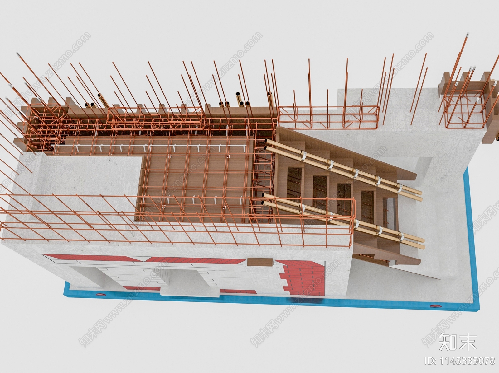 现代施工工地钢筋样板SU模型下载【ID:1143333078】