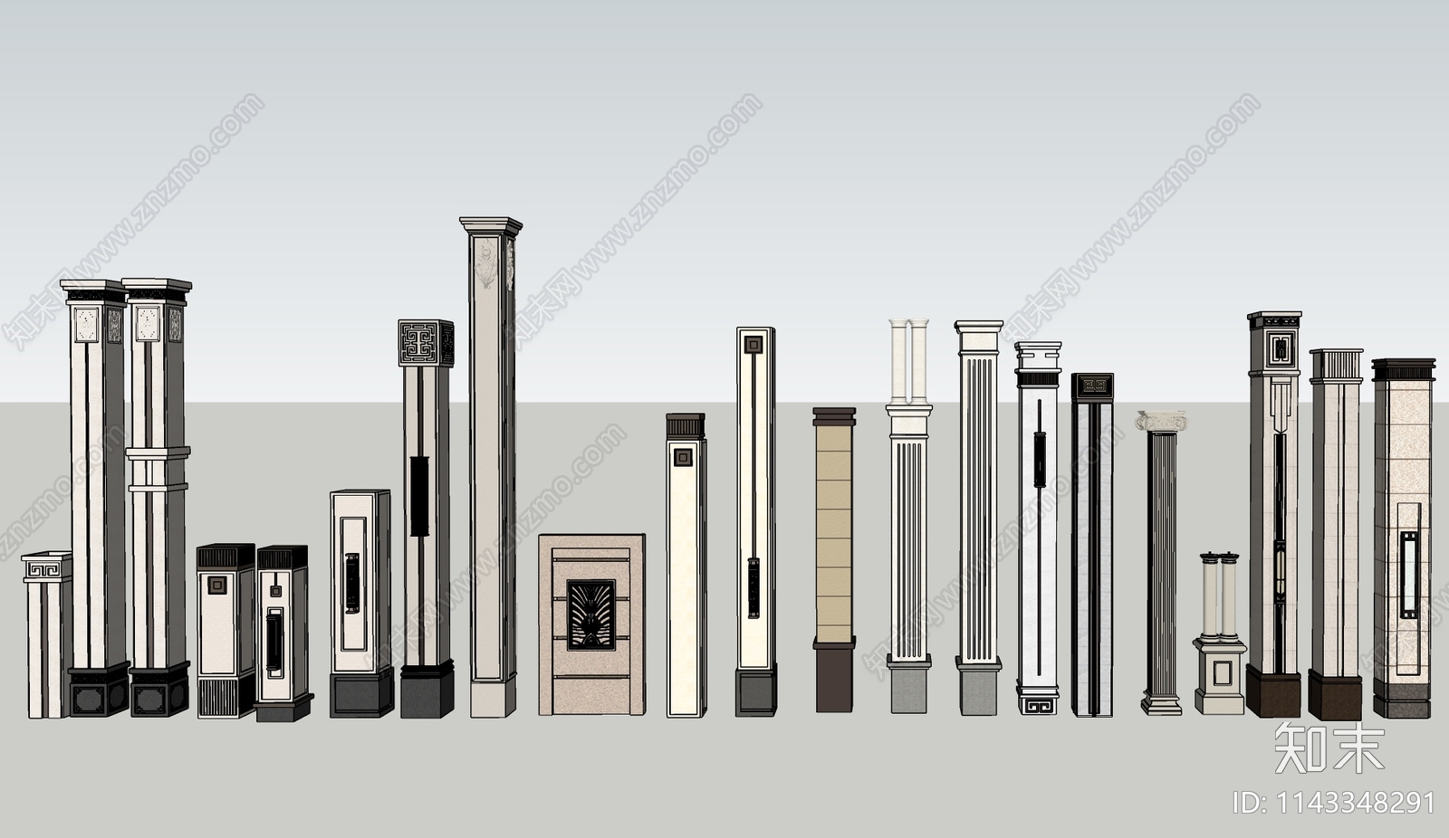 新中式景观柱SU模型下载【ID:1143348291】