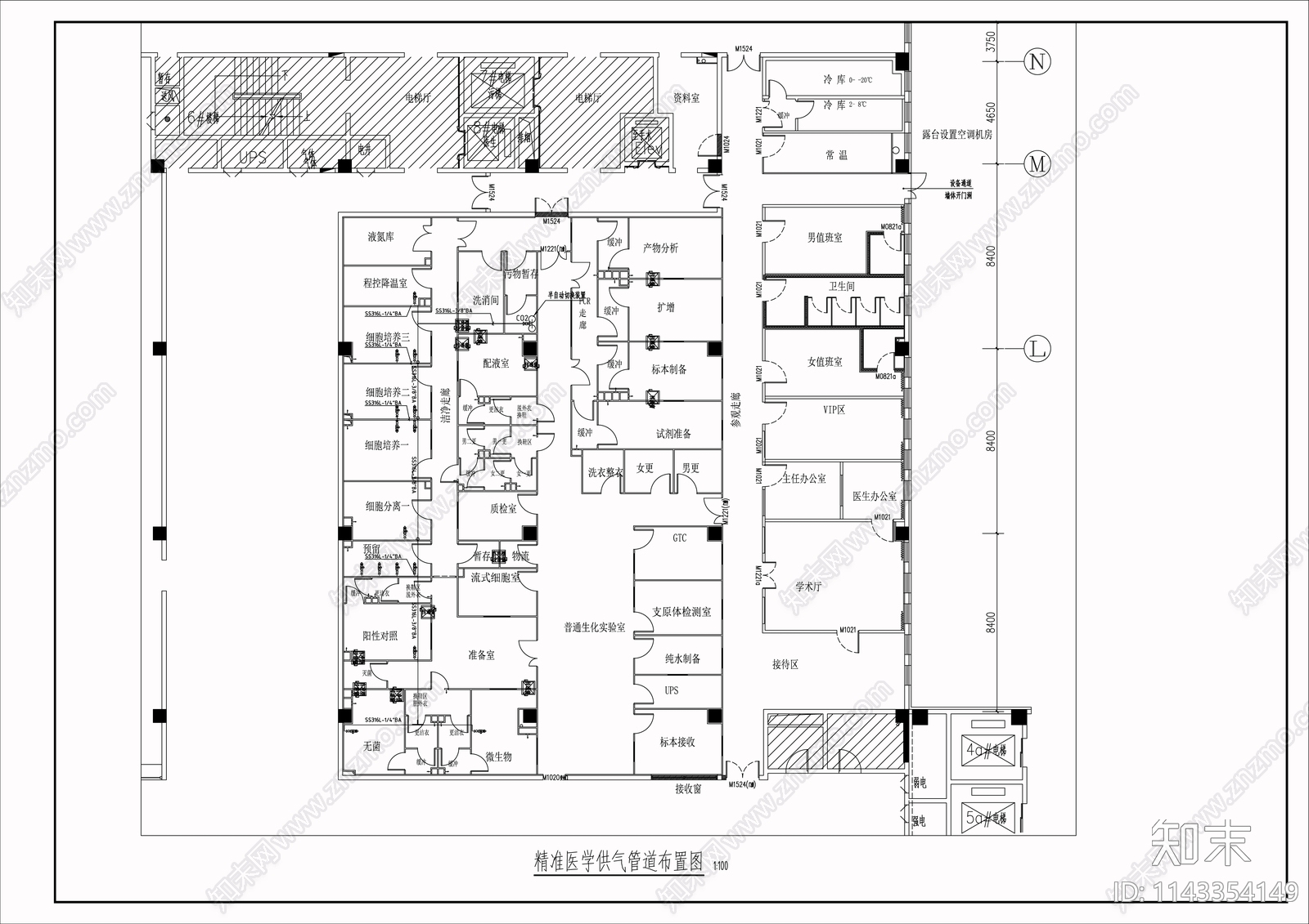 微生物阳性细胞净化实验室装修电气给排水空调cad施工图下载【ID:1143354149】