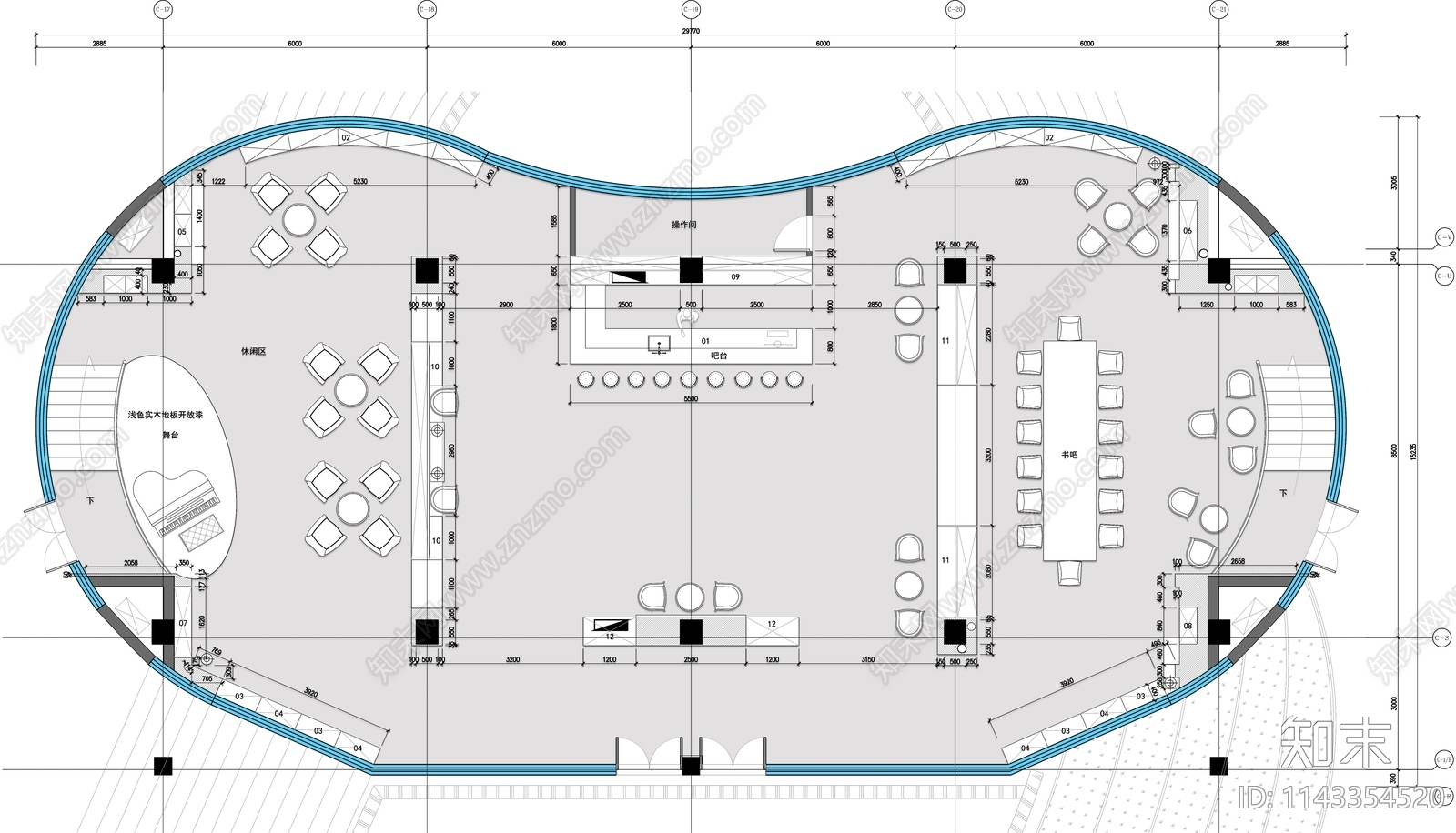 大学图书馆休闲书吧平面布置图施工图下载【ID:1143354520】