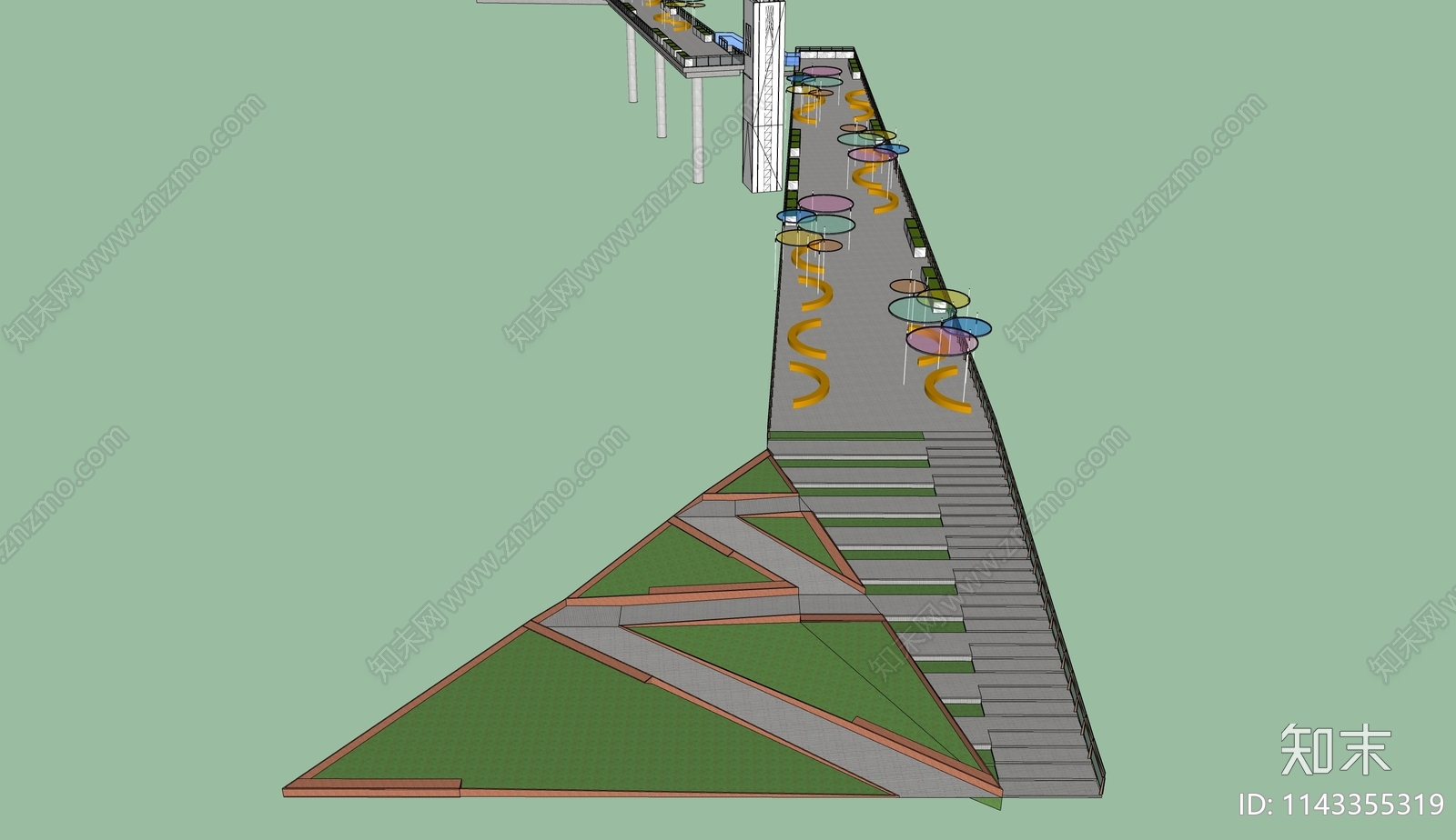 现代台阶景观连桥SU模型下载【ID:1143355319】