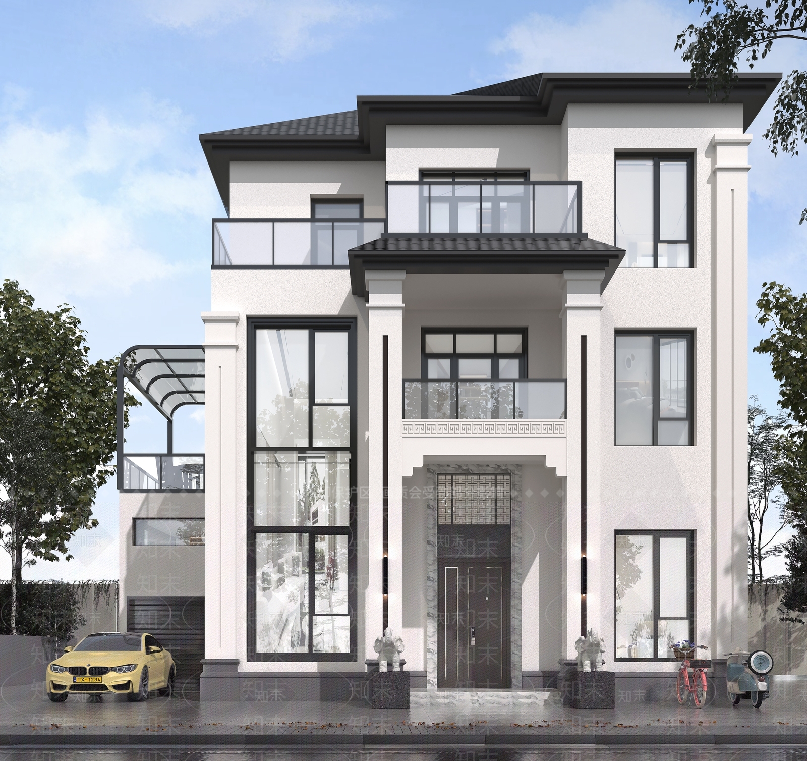 现代独栋别墅3D模型3D模型下载【ID:1143363829】