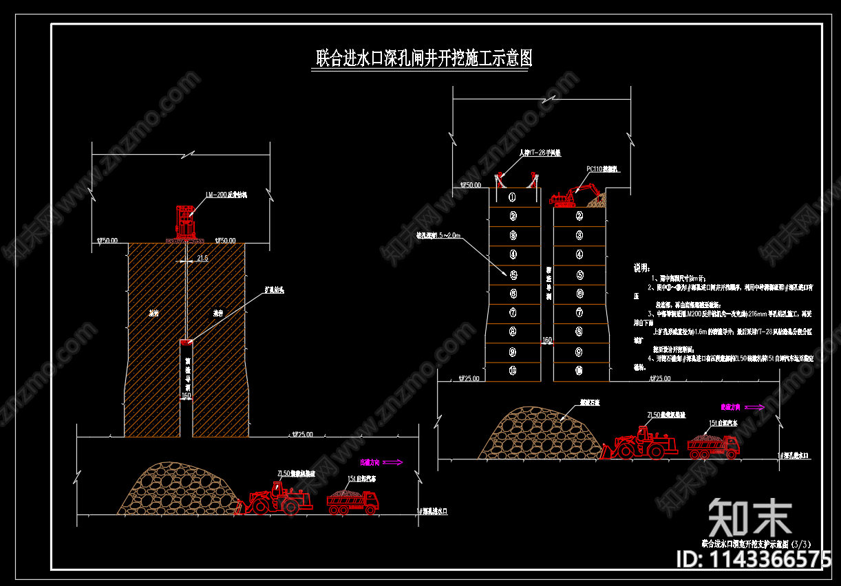 联合进水口土石方开挖布置示意cad施工图下载【ID:1143366575】