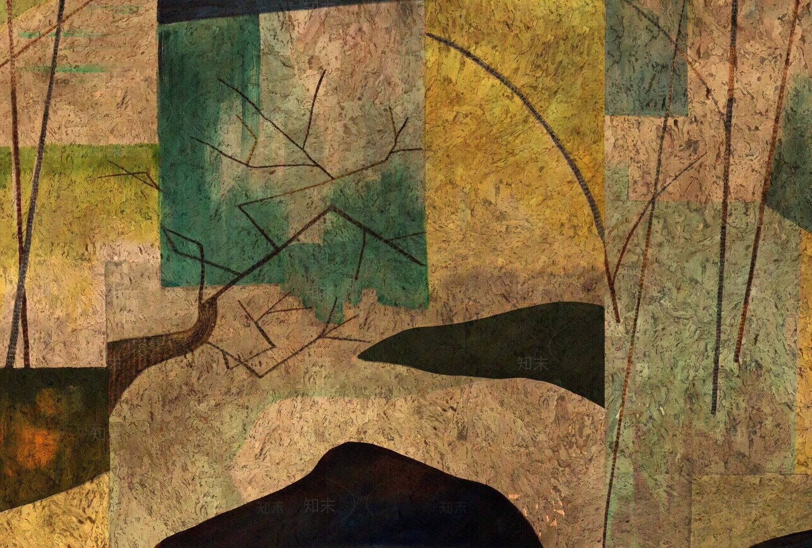 新中式黄棕色仿古壁画贴图下载【ID:1143370348】