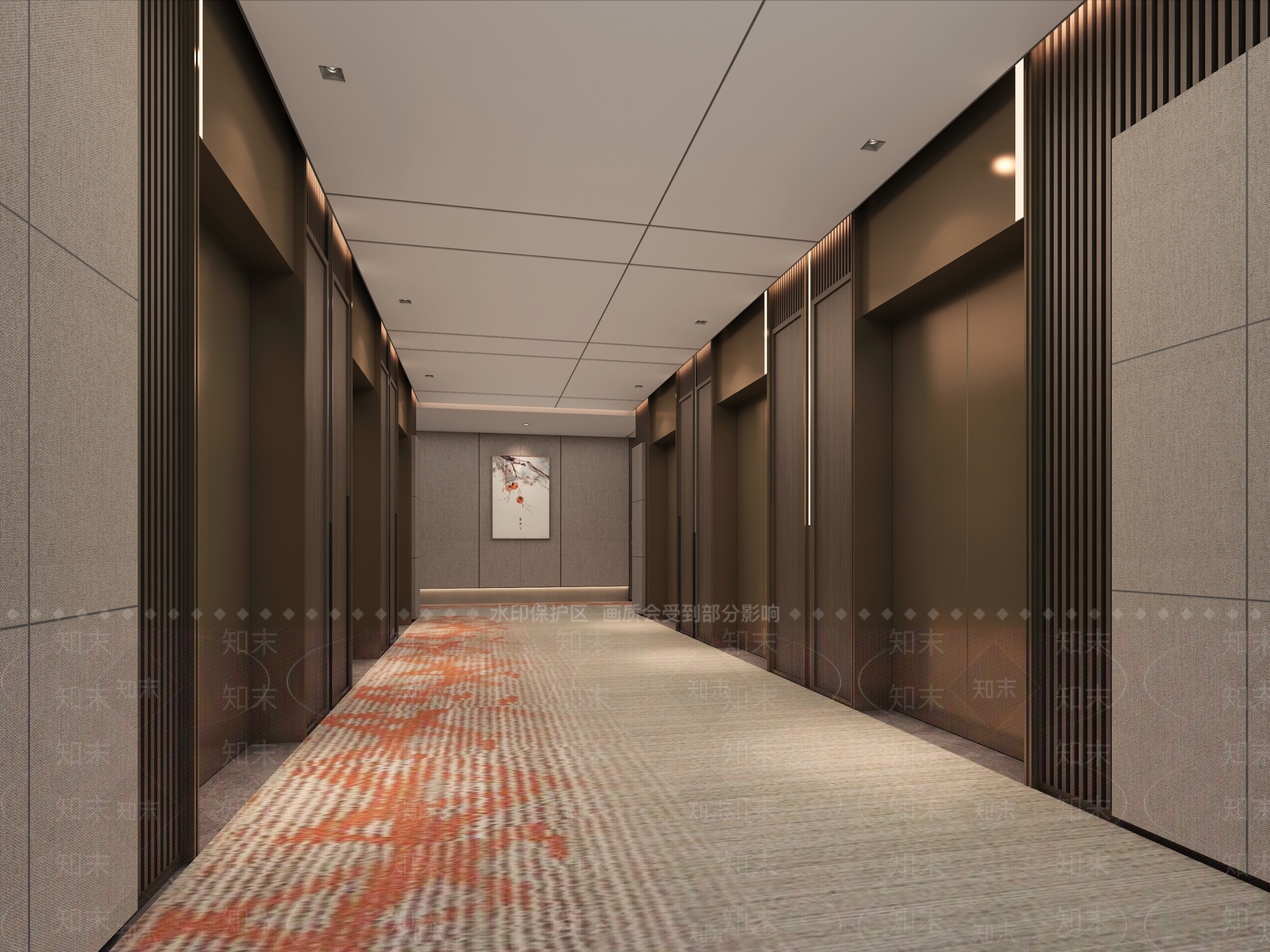 现代酒店客房走廊电梯厅3D模型下载【ID:1143371768】