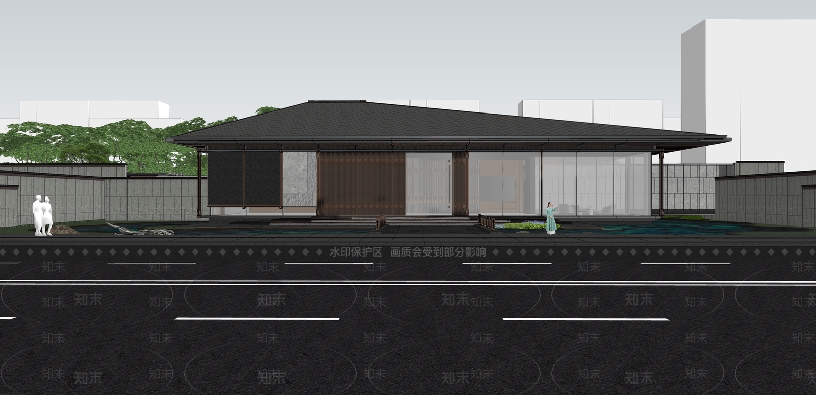 新中式售楼处建筑SU模型下载【ID:1143375077】