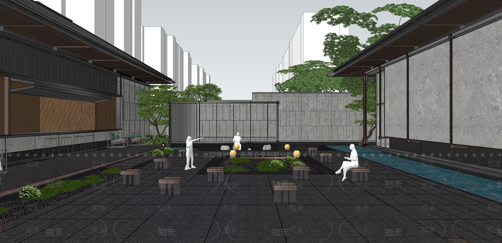 新中式售楼处建筑SU模型下载【ID:1143375077】