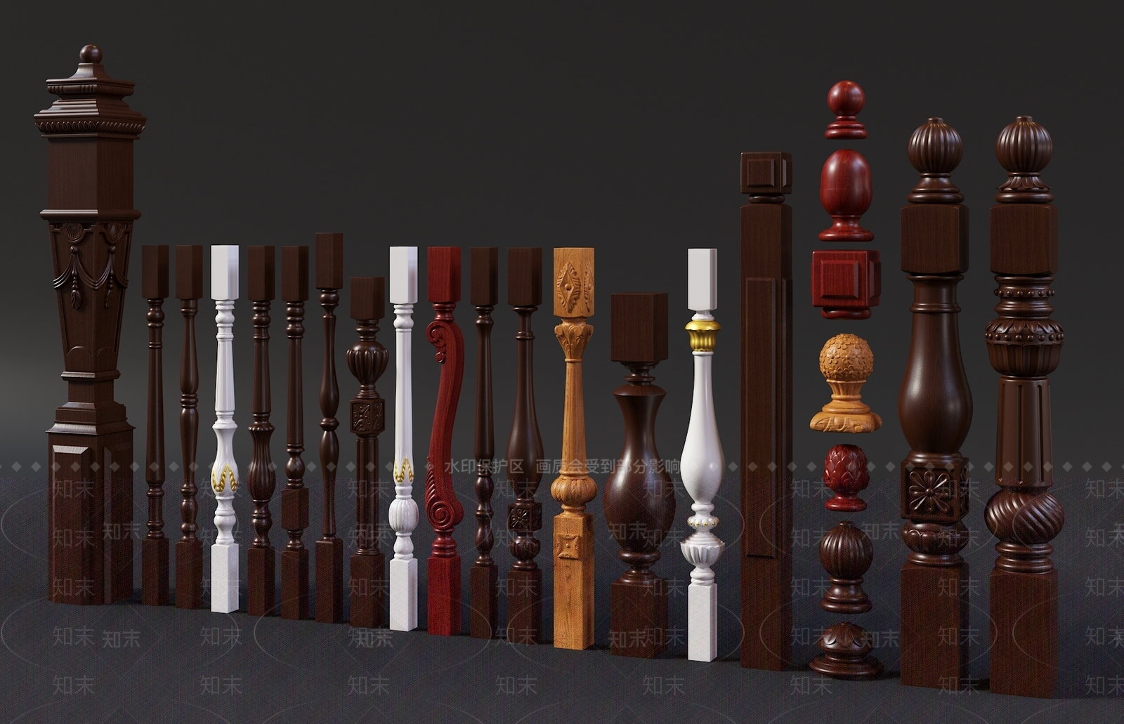 欧式楼梯立柱集合3D模型下载【ID:1143422158】