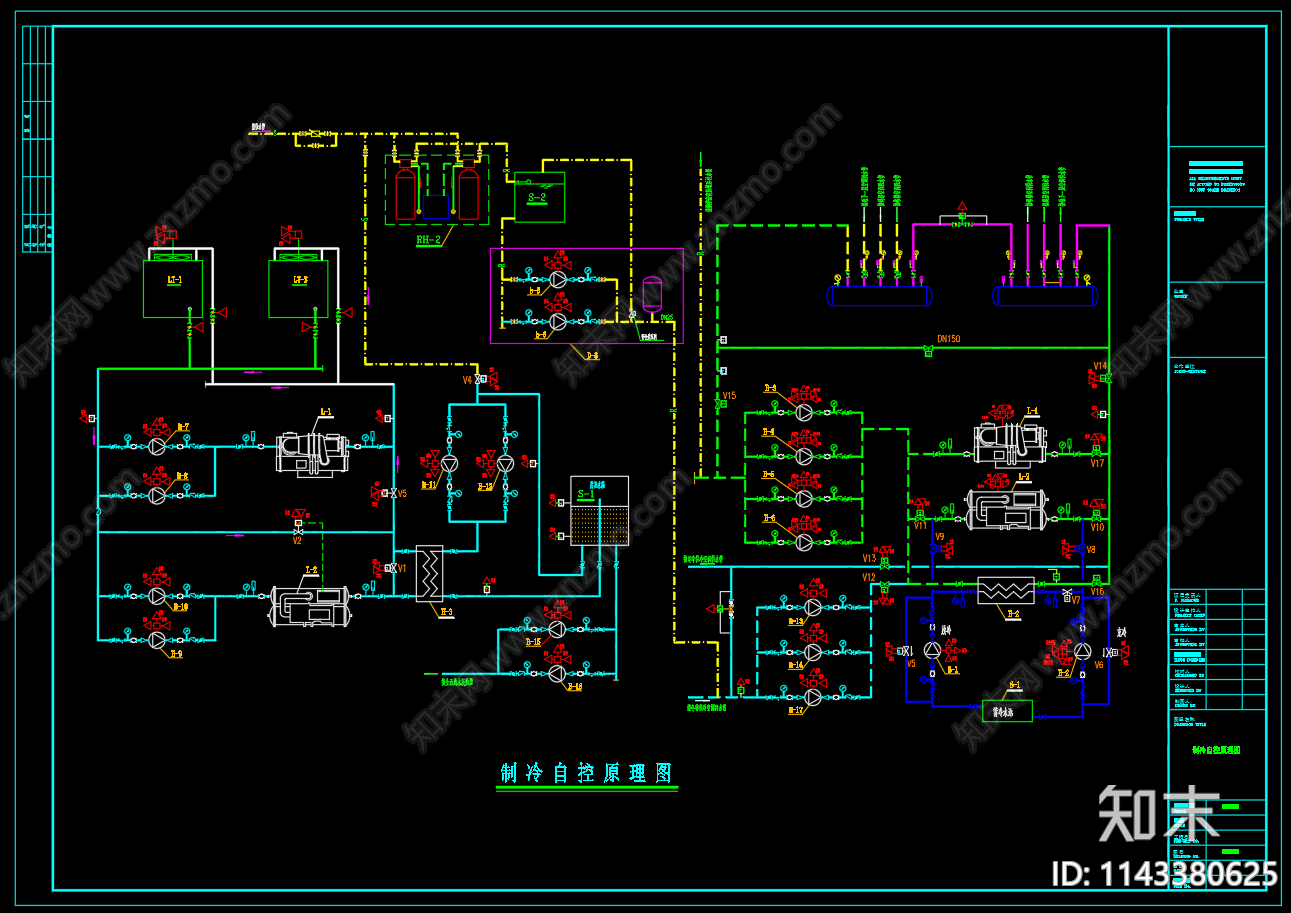 酒店制冷机房设备布置系统cad施工图下载【ID:1143380625】