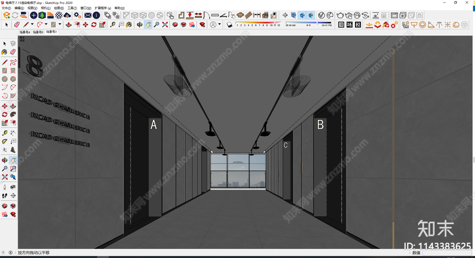 现代电梯厅SU模型下载【ID:1143383625】