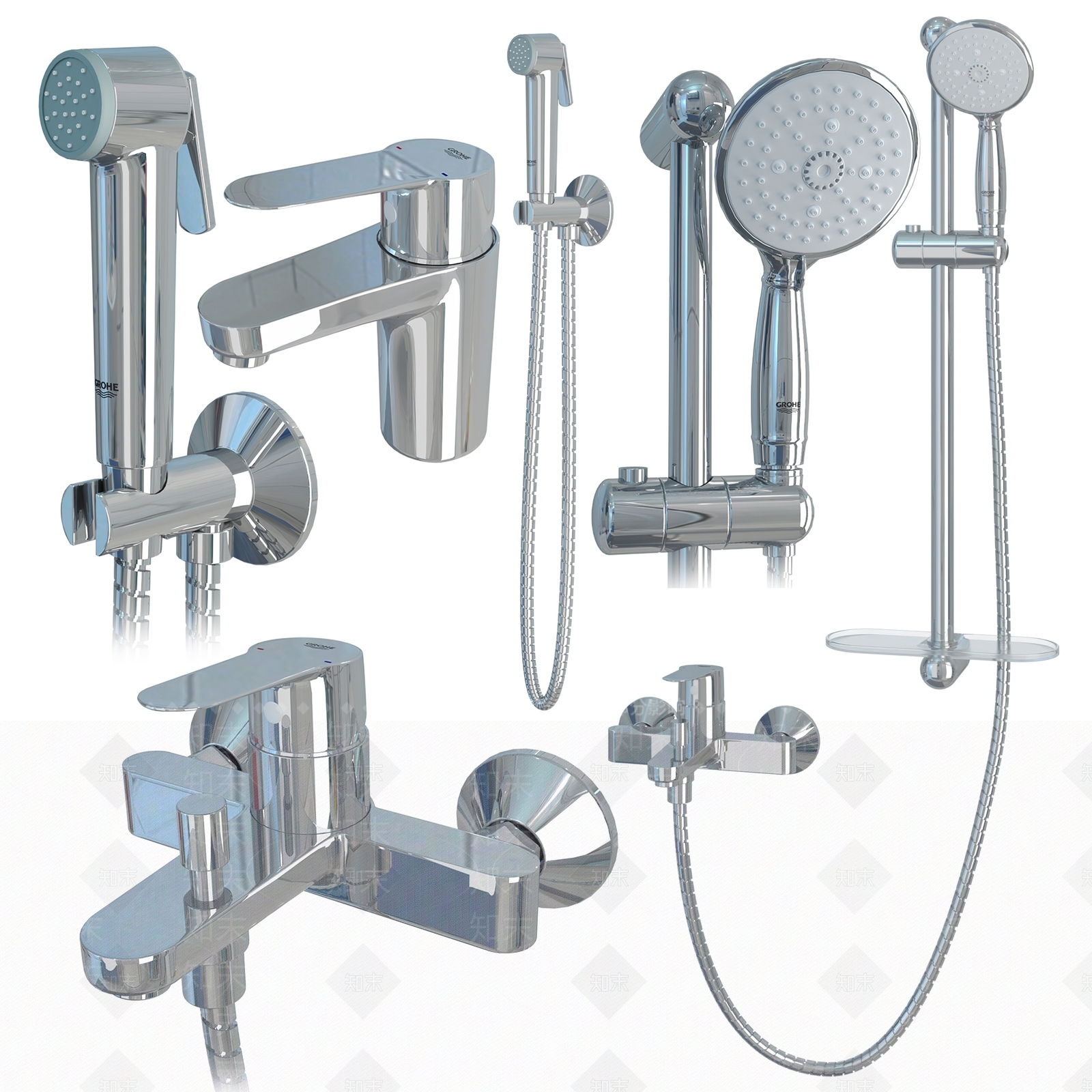 现代淋浴花洒水龙头3D模型下载【ID:1143391817】