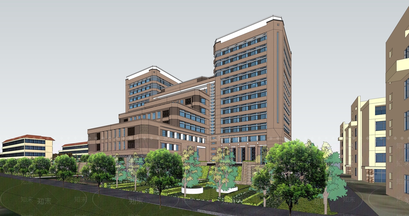 现代图书馆建筑SU模型下载【ID:1143392877】