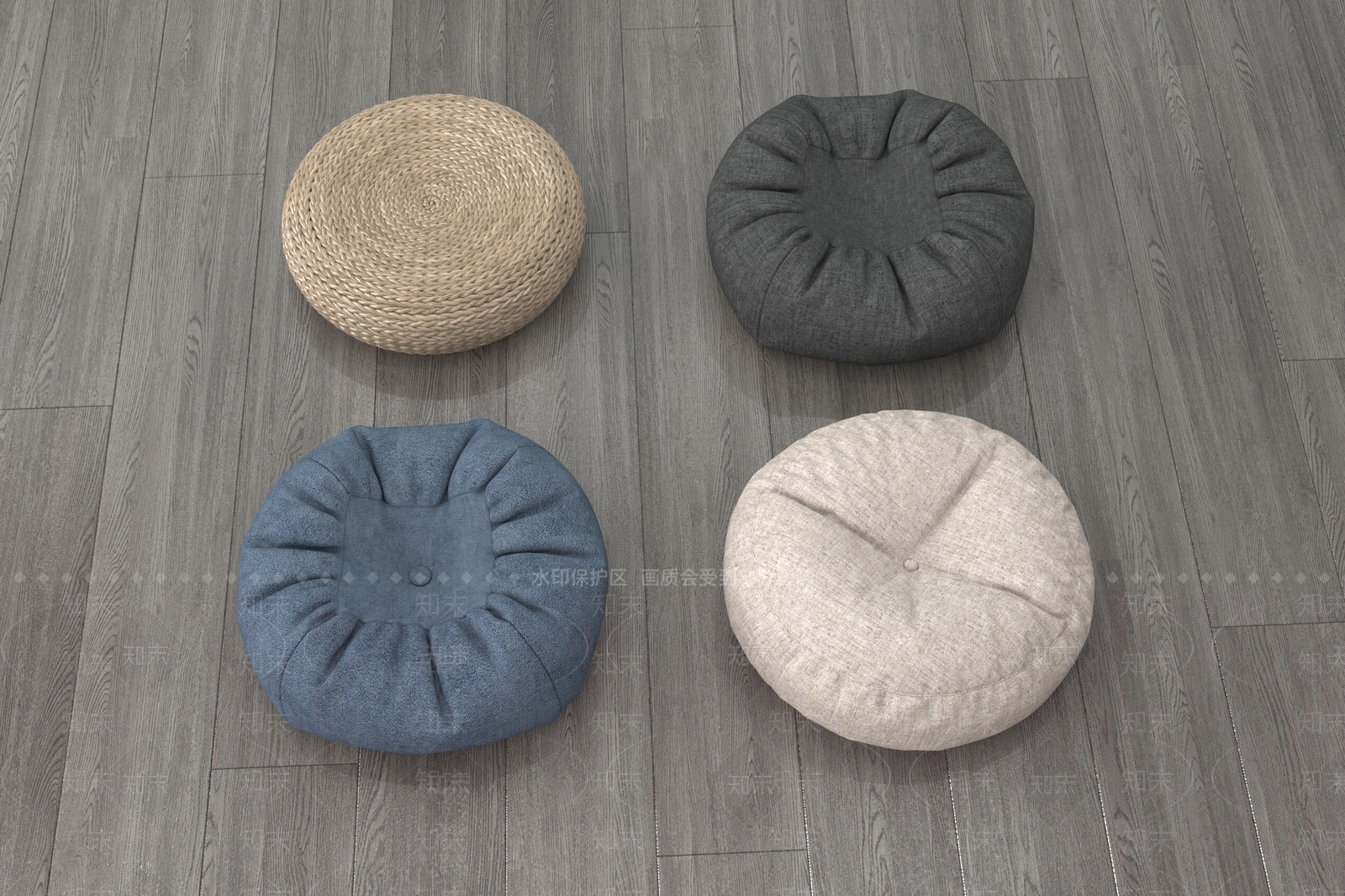 现代新中式蒲团坐垫组合3D模型下载【ID:1143393190】
