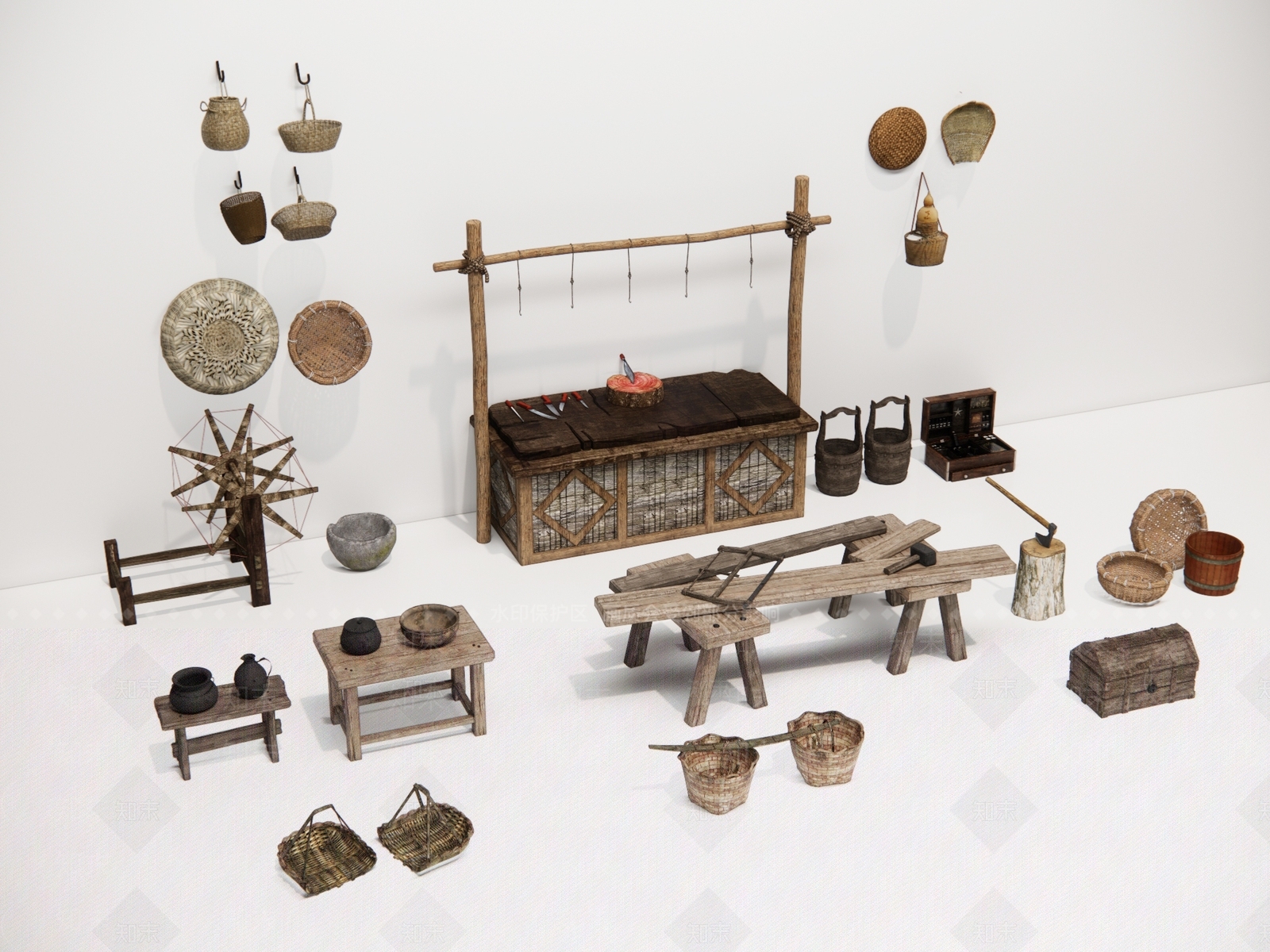 中式农家乐农耕民俗小品SU模型下载【ID:1143396751】