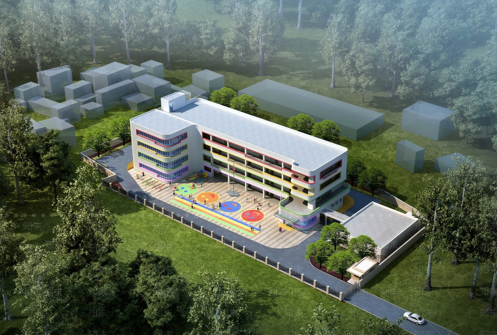 现代幼儿园建筑外观3D模型下载【ID:1143395052】