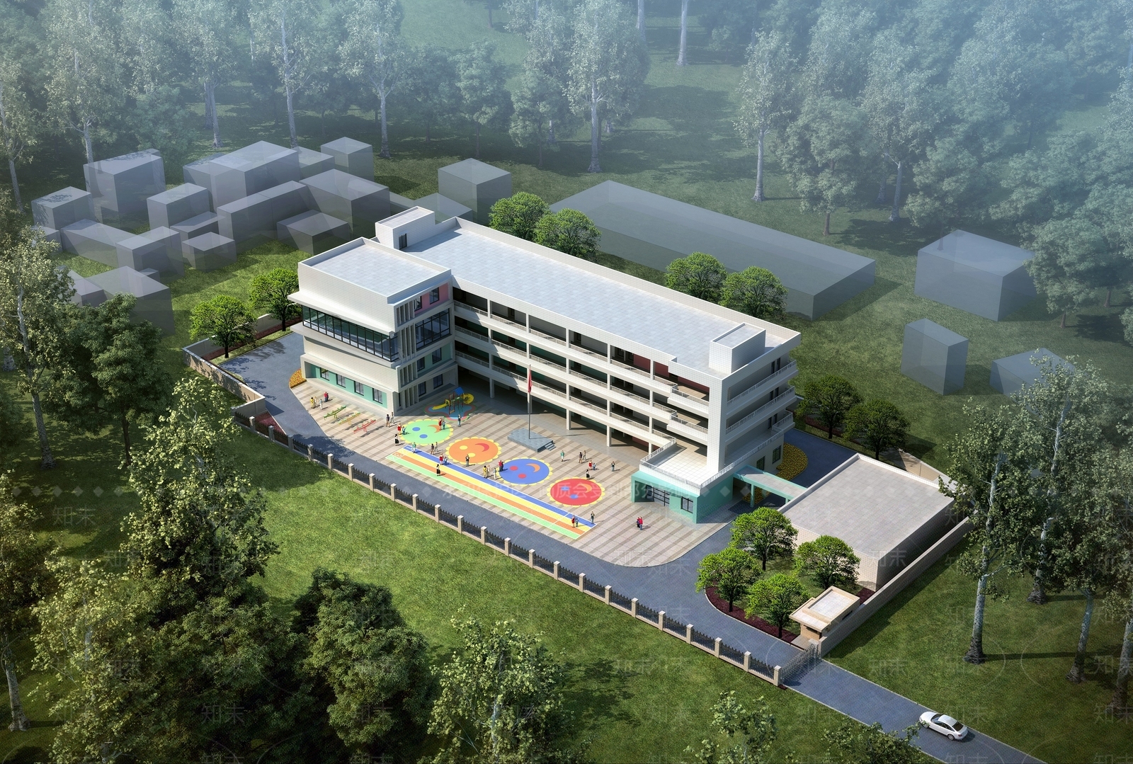 现代幼儿园建筑外观3D模型下载【ID:1143395222】