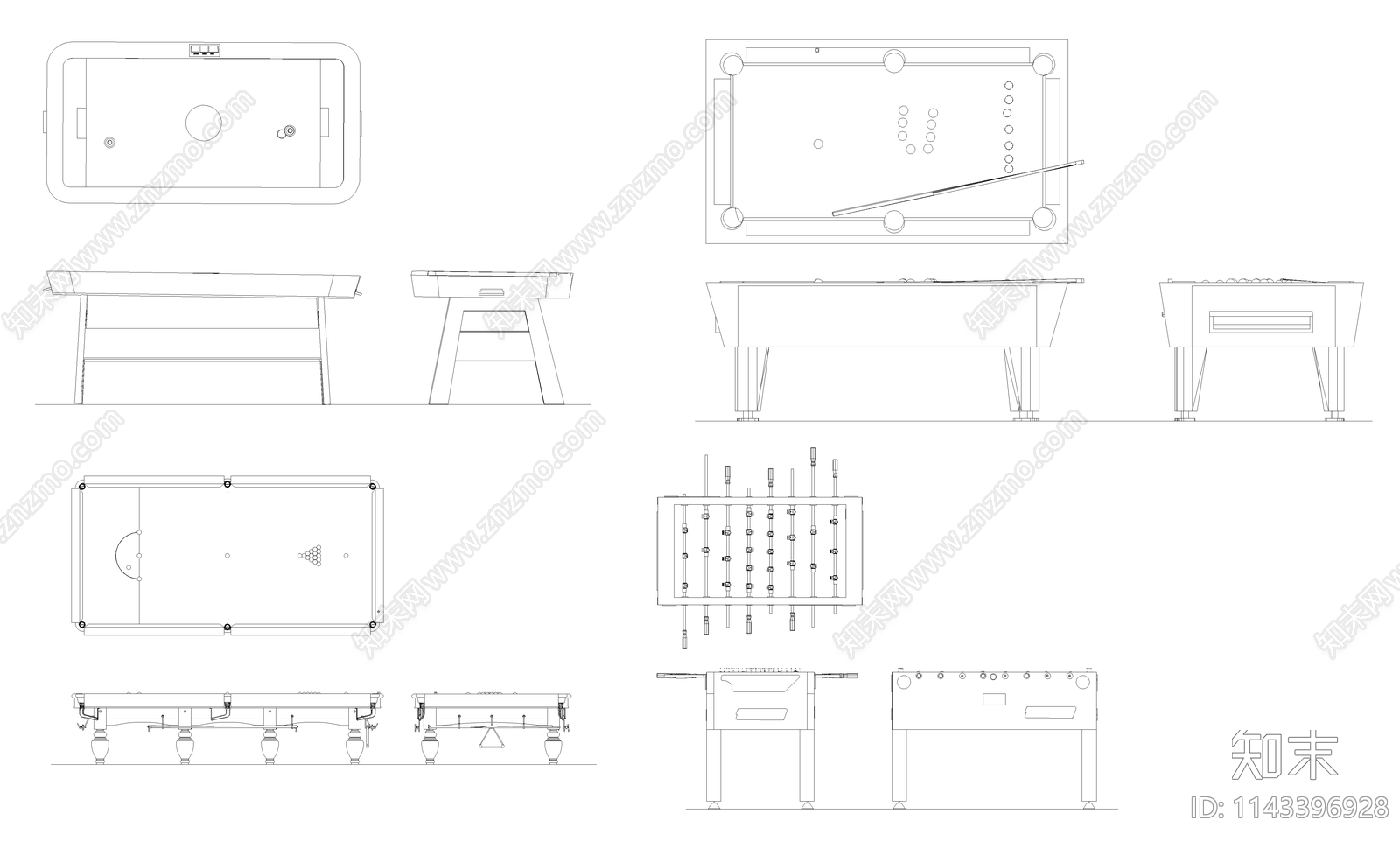 台球桌球施工图下载【ID:1143396928】