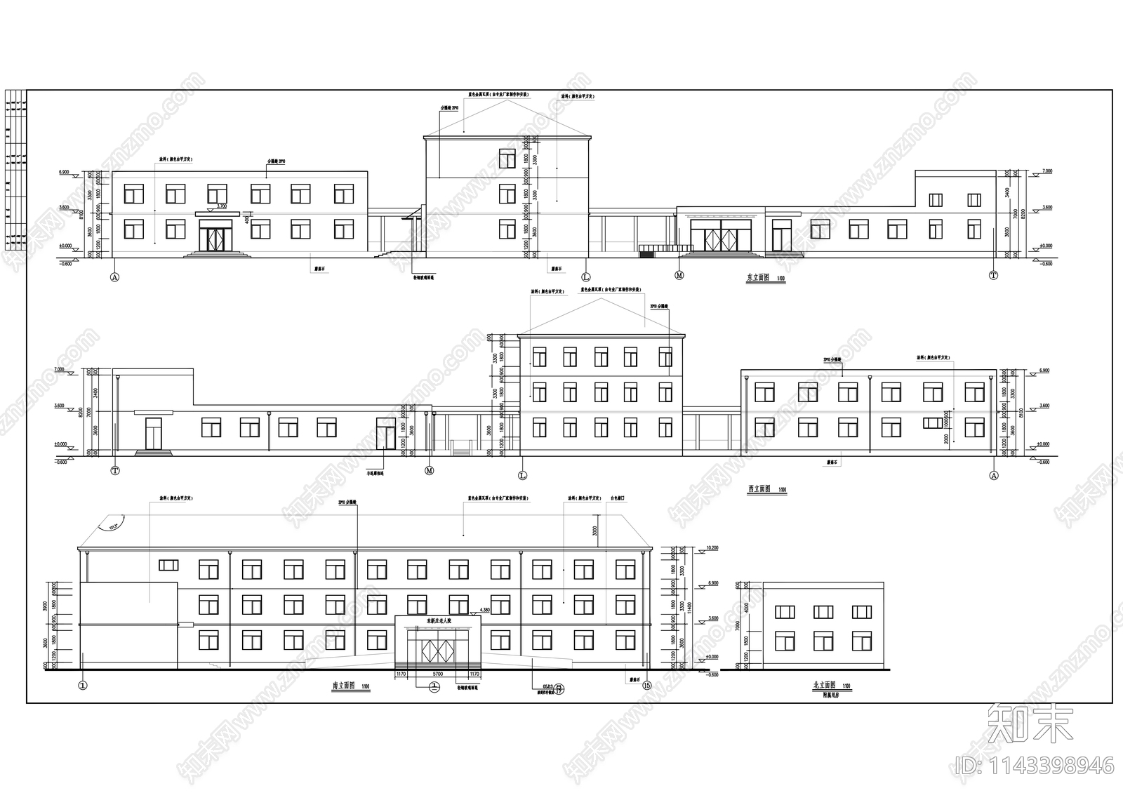 三层敬老院建筑cad施工图下载【ID:1143398946】