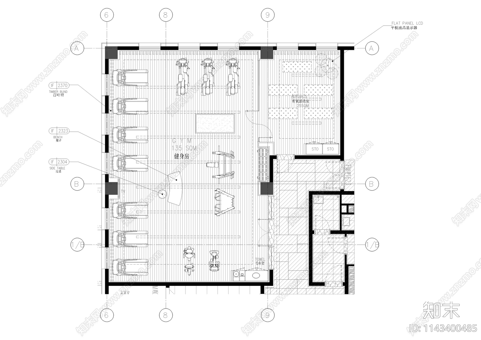 私人健身房室内施工图下载【ID:1143400485】