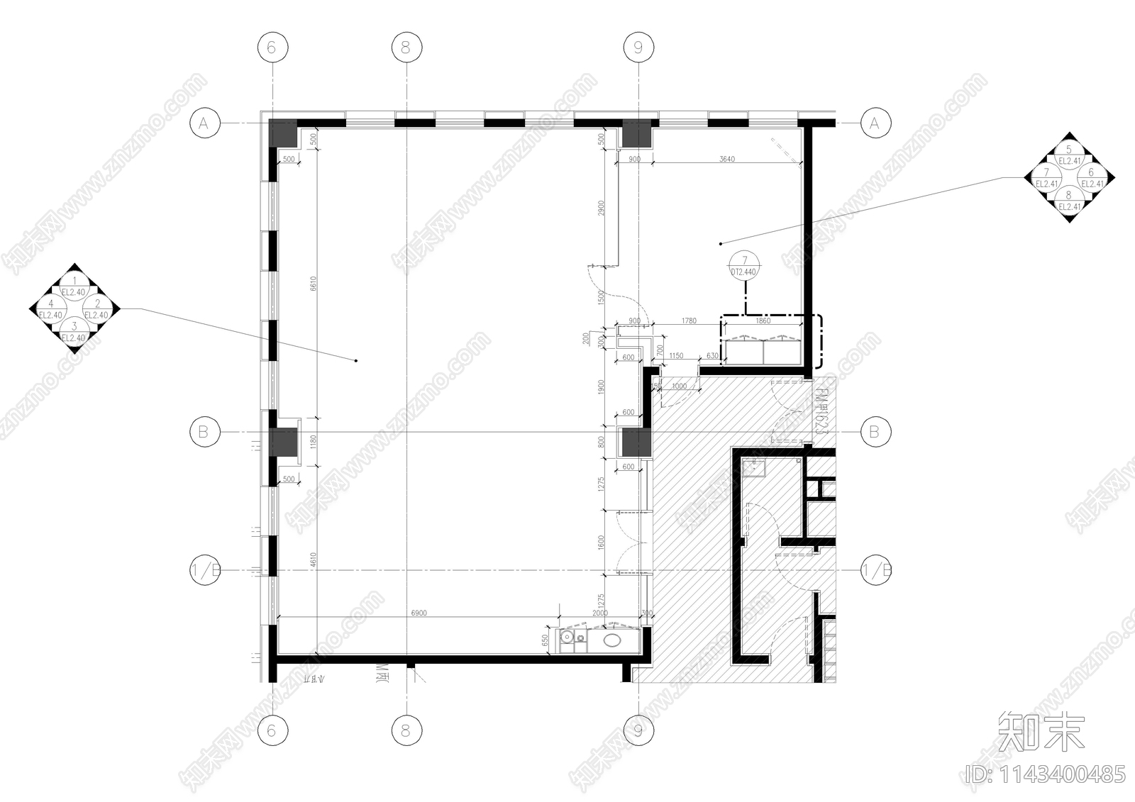 私人健身房室内施工图下载【ID:1143400485】