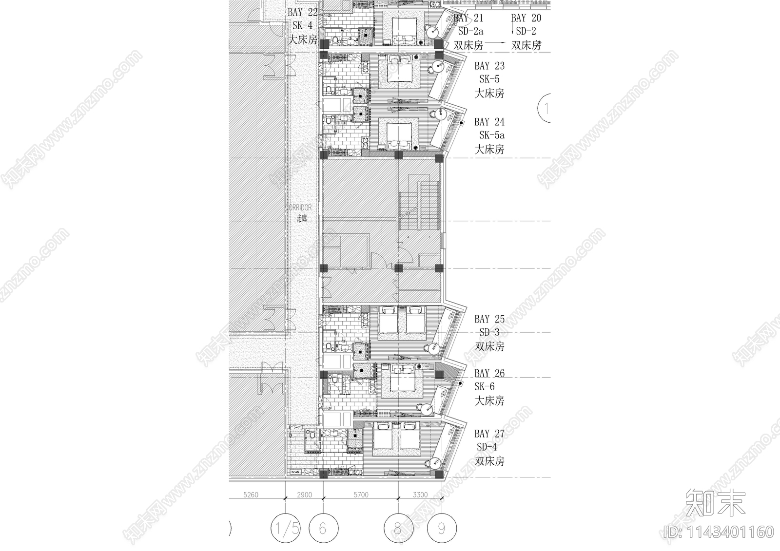 喜来登酒店客房平面图施工图下载【ID:1143401160】