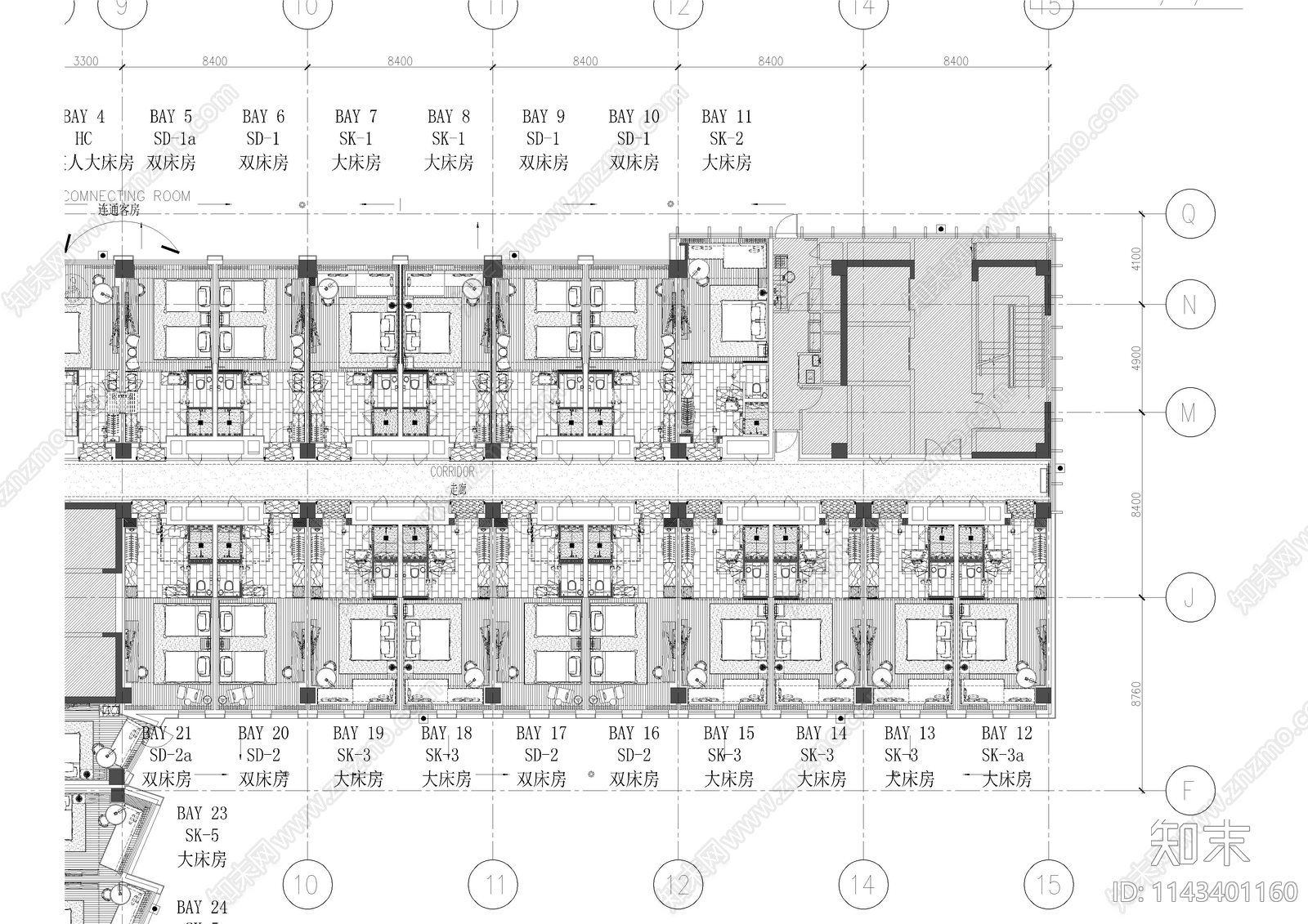 喜来登酒店客房平面图施工图下载【ID:1143401160】