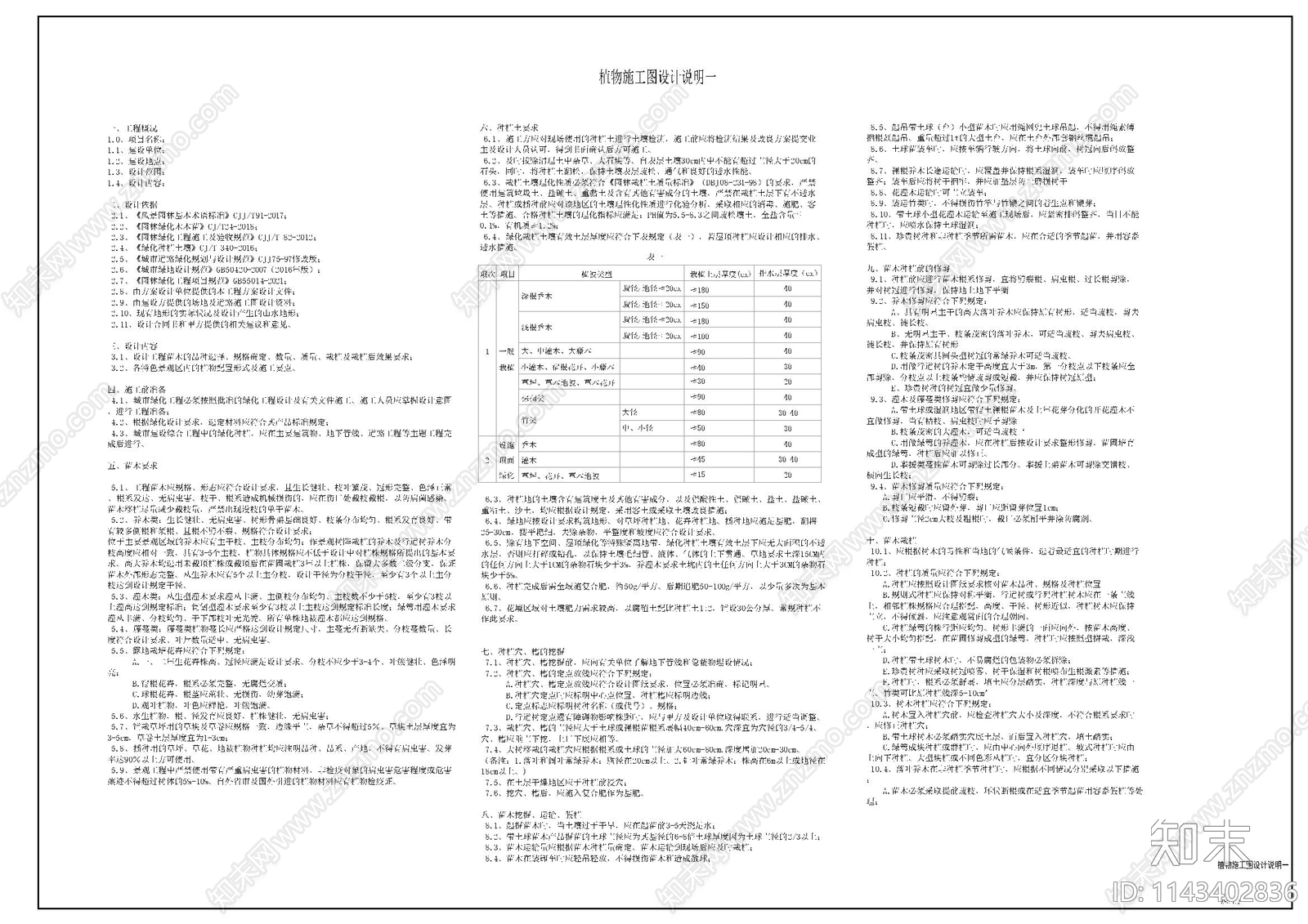 植物设计说明cad施工图下载【ID:1143402836】