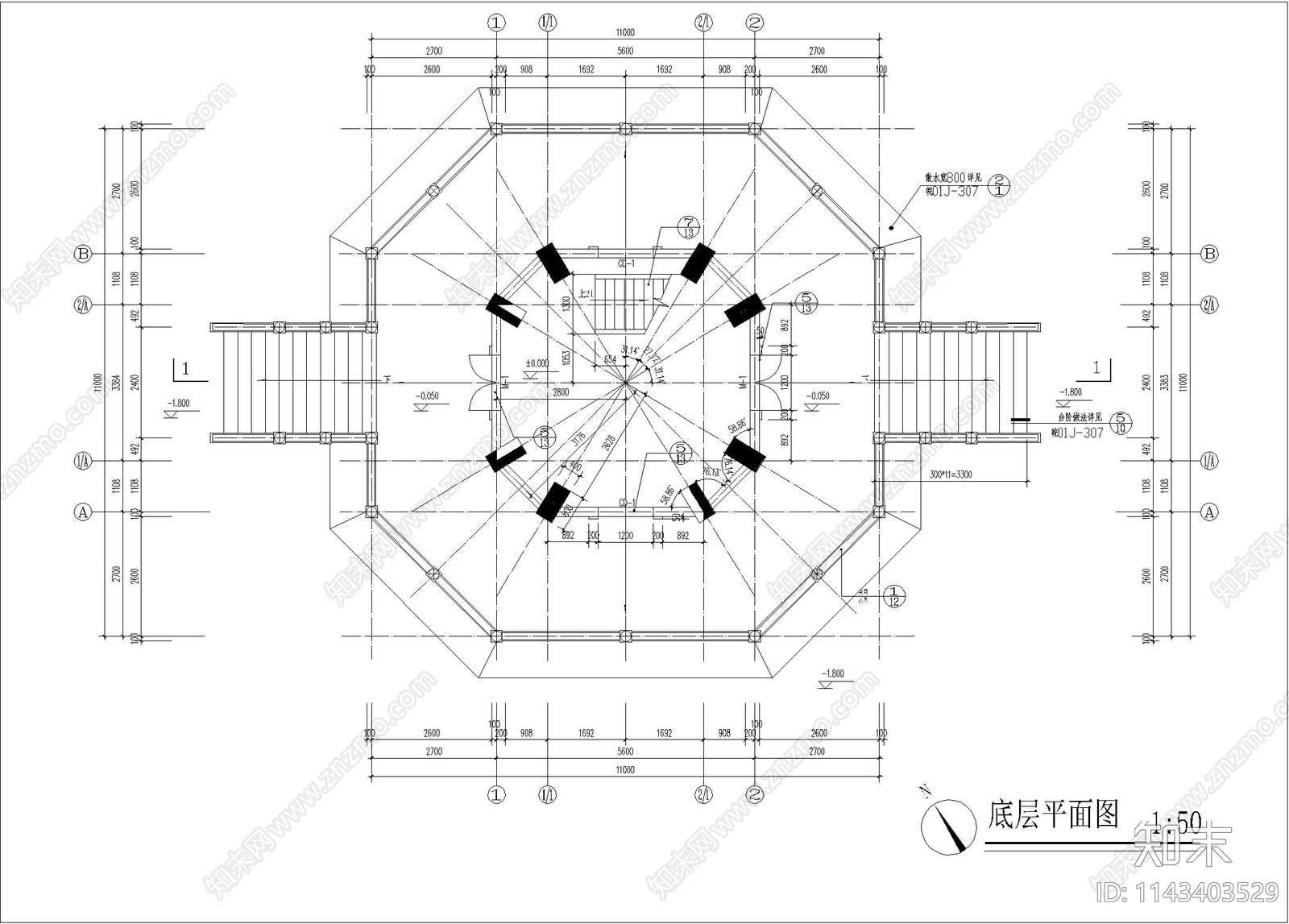 古建筑塔cad施工图下载【ID:1143403529】