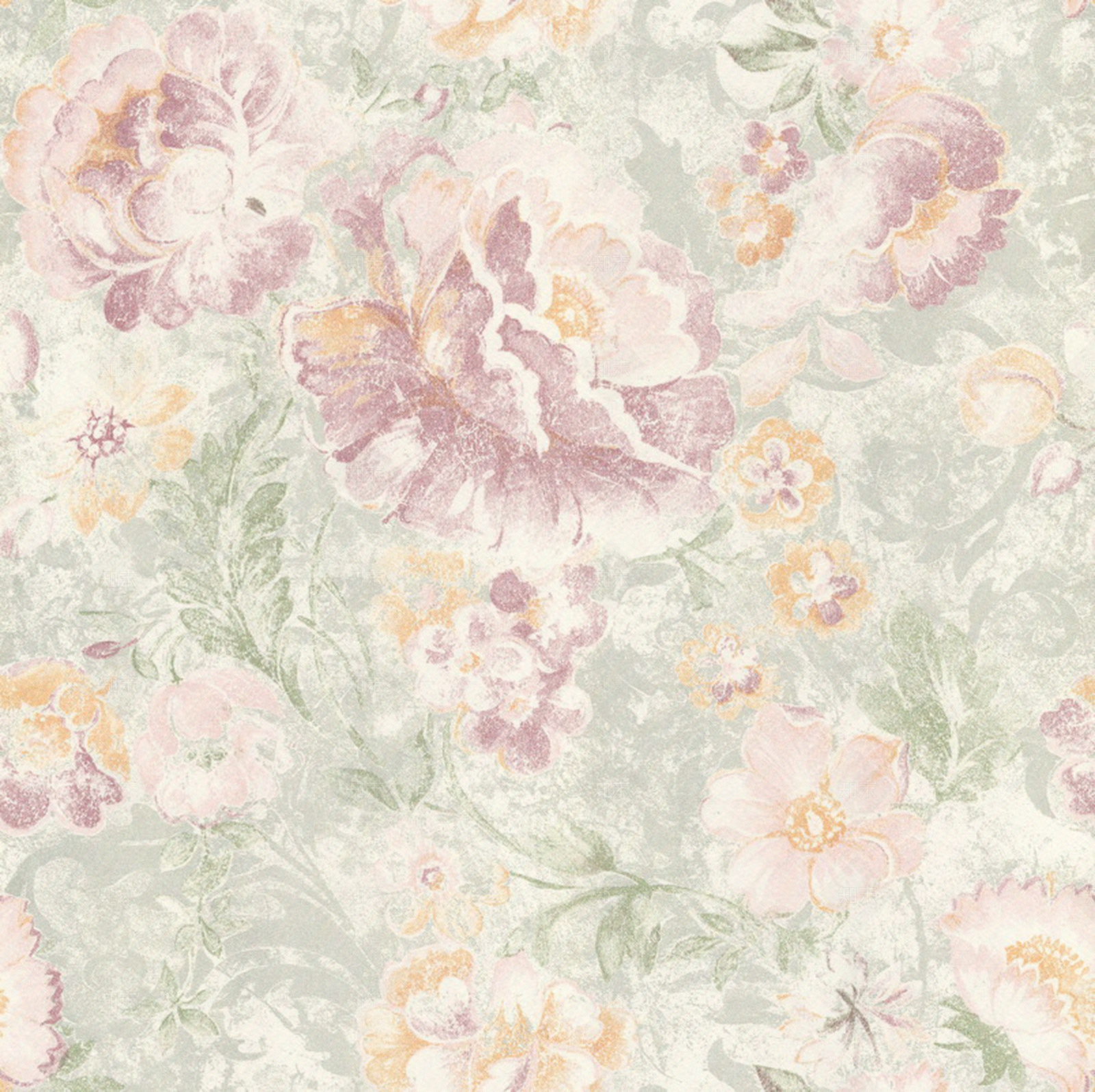 米黄粉色花纹墙布贴图下载【ID:1143405642】