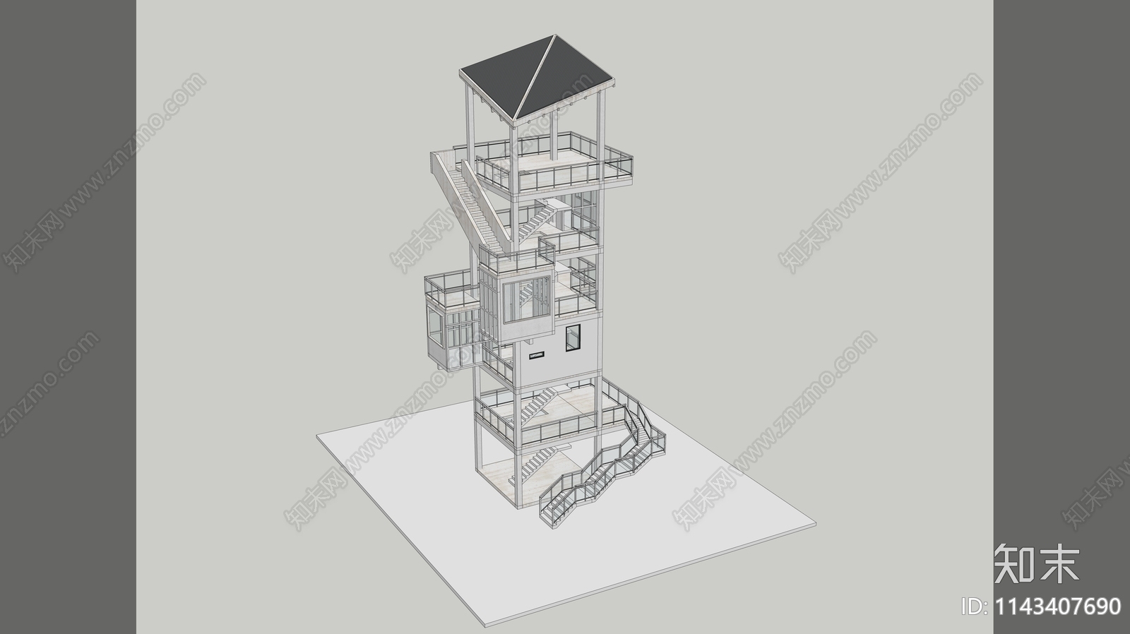 现代瞭望塔SU模型下载【ID:1143407690】