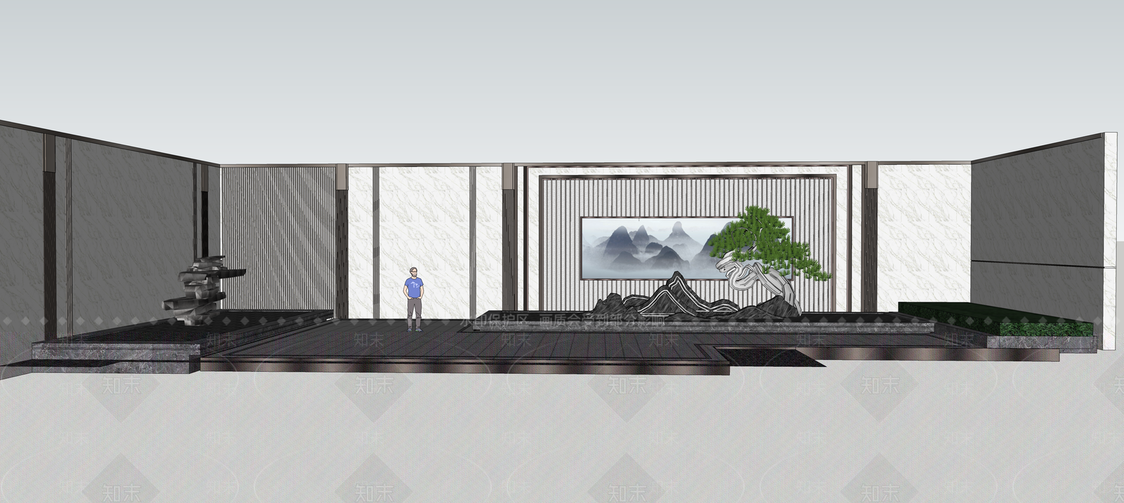 新中式景墙SU模型下载【ID:1143406722】_知末su模型网