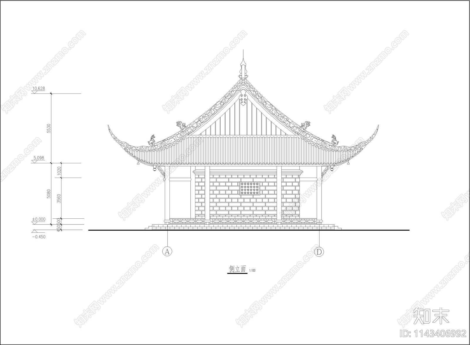 古庙建筑cad施工图下载【ID:1143406992】