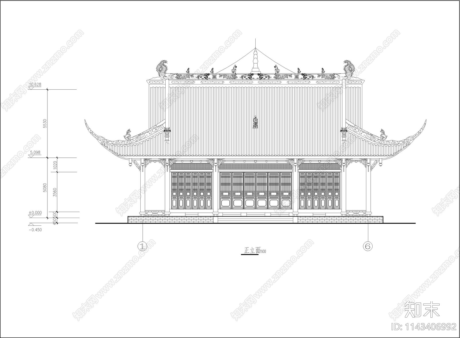 古庙建筑cad施工图下载【ID:1143406992】