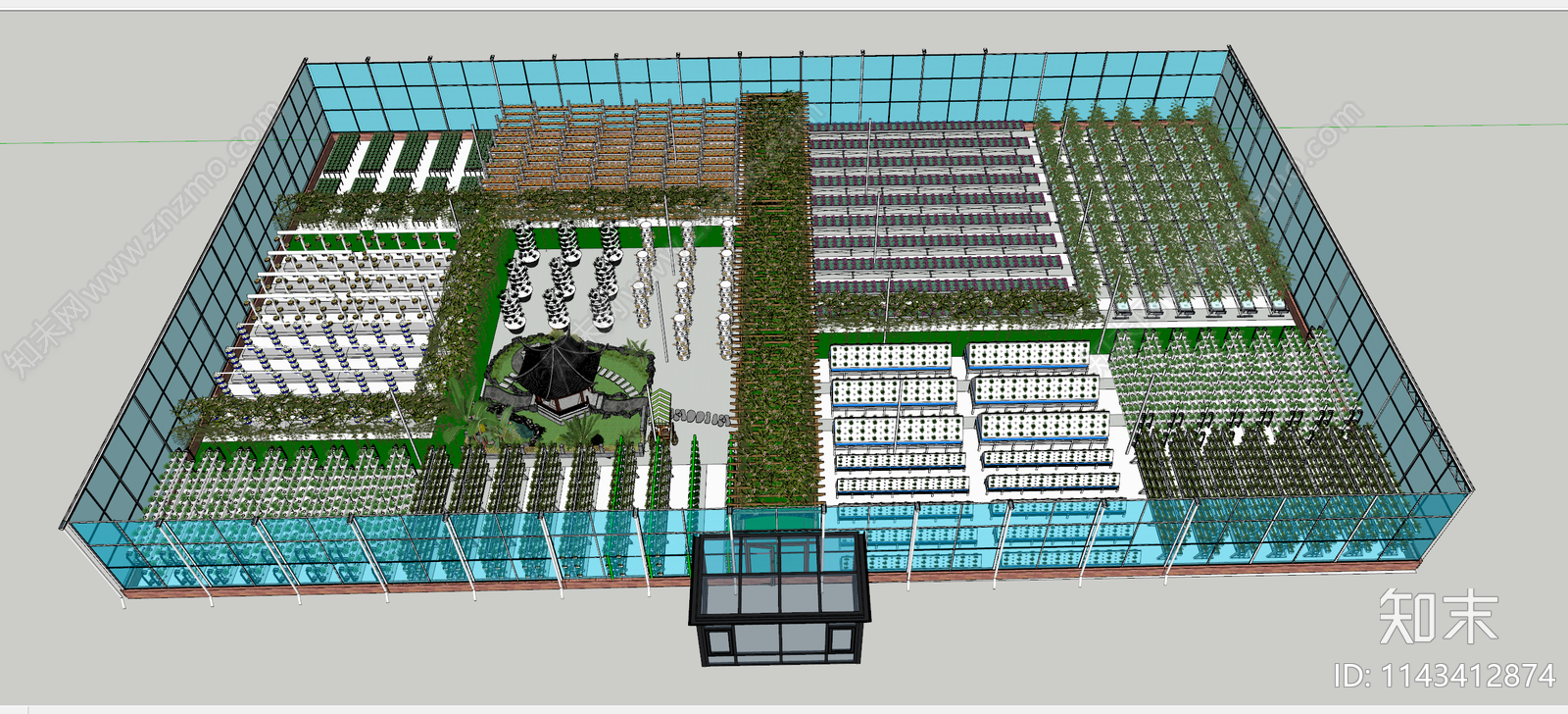 现代大棚玻璃温室SU模型下载【ID:1143412874】